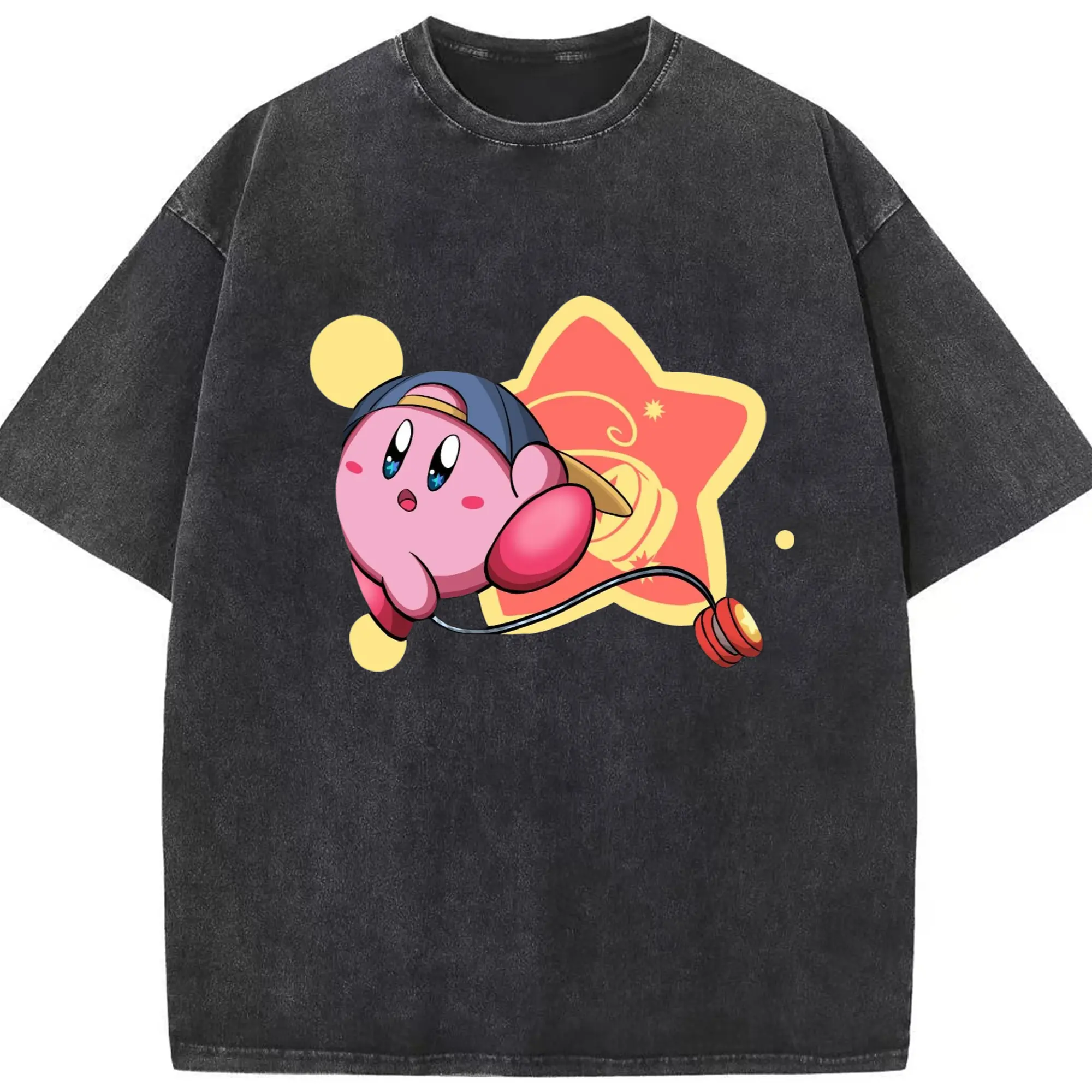 Nintendo kirby tee shirt​ - Washed Vintage Look 230g Cotton Oversized T-Shirt With Front Heat Transfer Print – Soft, Lightweight, Stylish Fit – Comfortable Casual Wear For Sports & Everyday Use