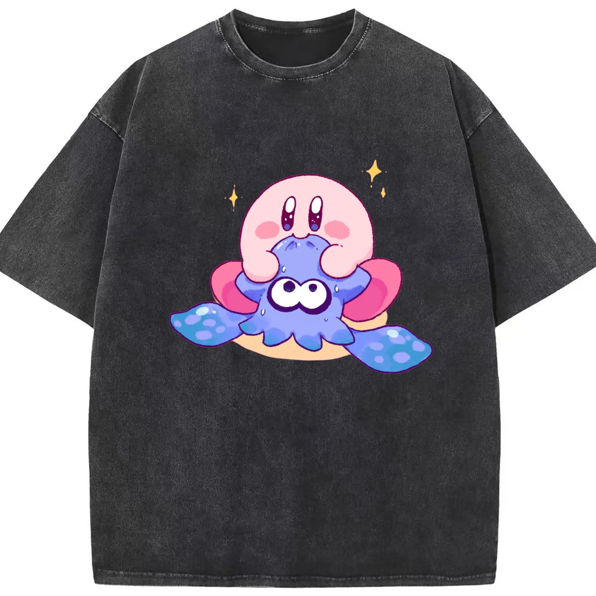 Nintendo kirby tee - Washed Vintage Look 230g Cotton Oversized T-Shirt With Front Heat Transfer Print – Soft, Lightweight, Stylish Fit – Comfortable Casual Wear For Sports & Everyday Use