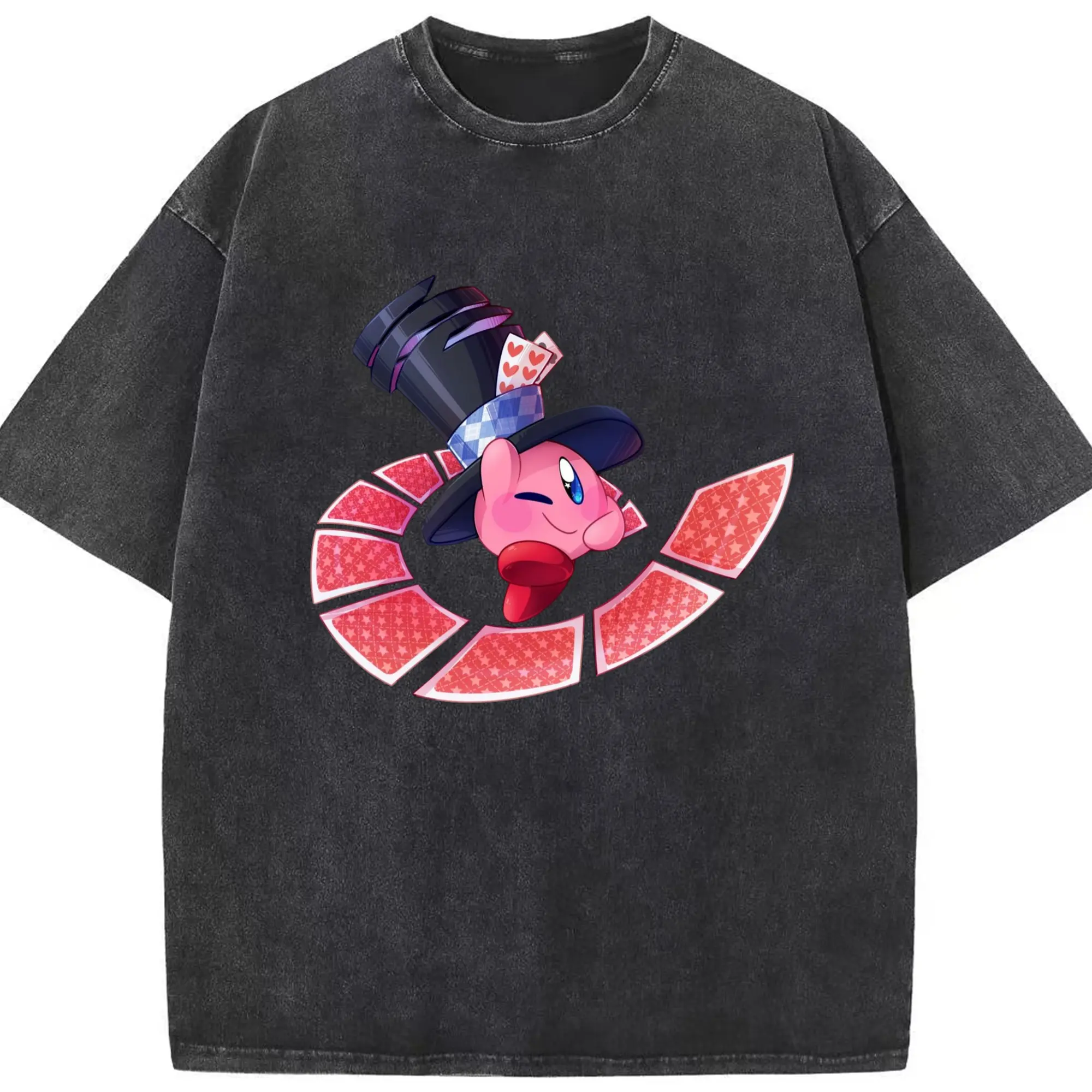 Nintendo magic kirby t shirt​ - Washed Vintage Look 230g Cotton Oversized T-Shirt With Front Heat Transfer Print – Soft, Lightweight, Stylish Fit – Comfortable Casual Wear For Sports & Everyday Use