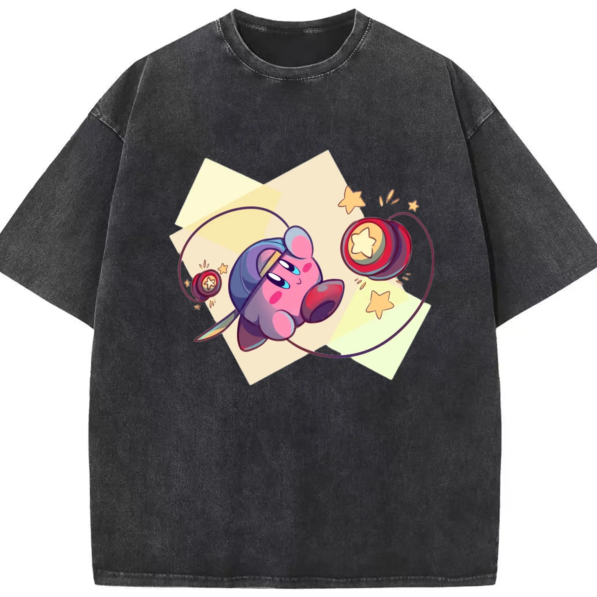 Youth Kirby tee - Washed Vintage Look 230g Cotton Oversized T-Shirt With Front Heat Transfer Print – Soft, Lightweight, Stylish Fit – Comfortable Casual Wear For Sports & Everyday Use
