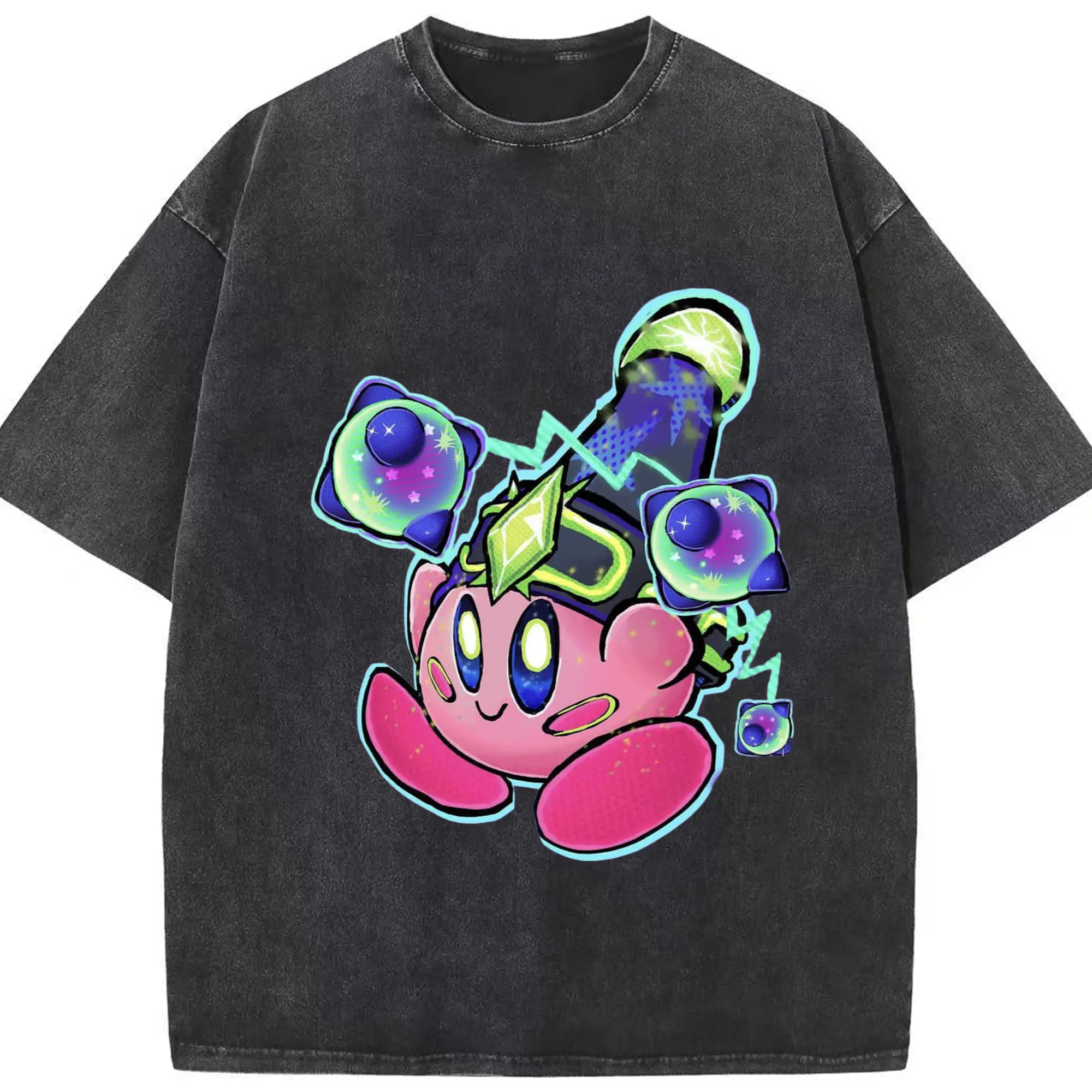 Youth Kirby t-shirt - Washed Vintage Look 230g Cotton Oversized T-Shirt With Front Heat Transfer Print – Soft, Lightweight, Stylish Fit – Comfortable Casual Wear For Sports & Everyday Use