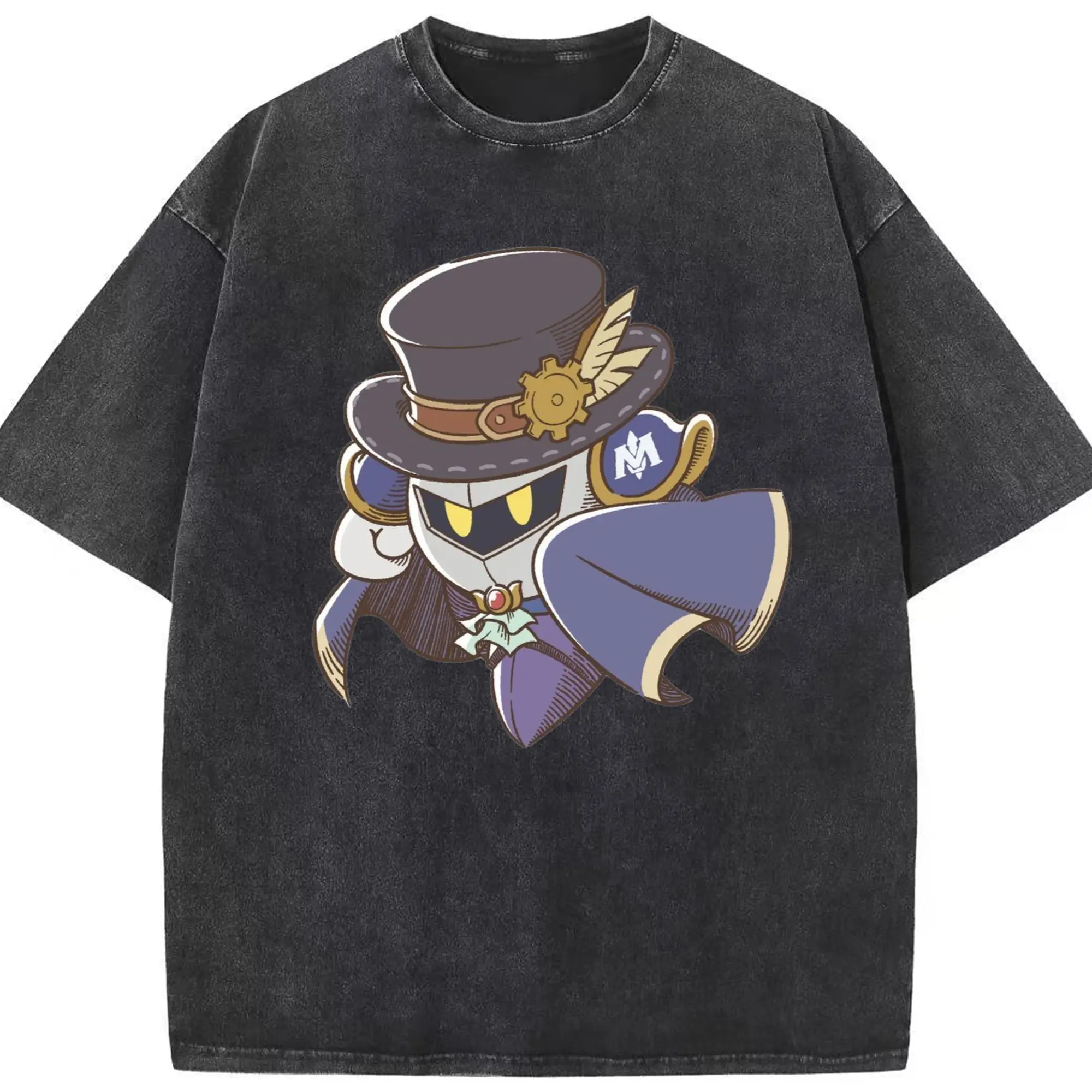 Men's Meta Knight graphic t shirt - Washed Vintage Look 230g Cotton Oversized T-Shirt With Front Heat Transfer Print – Soft, Lightweight, Stylish Fit – Comfortable Casual Wear For Sports & Everyday Use
