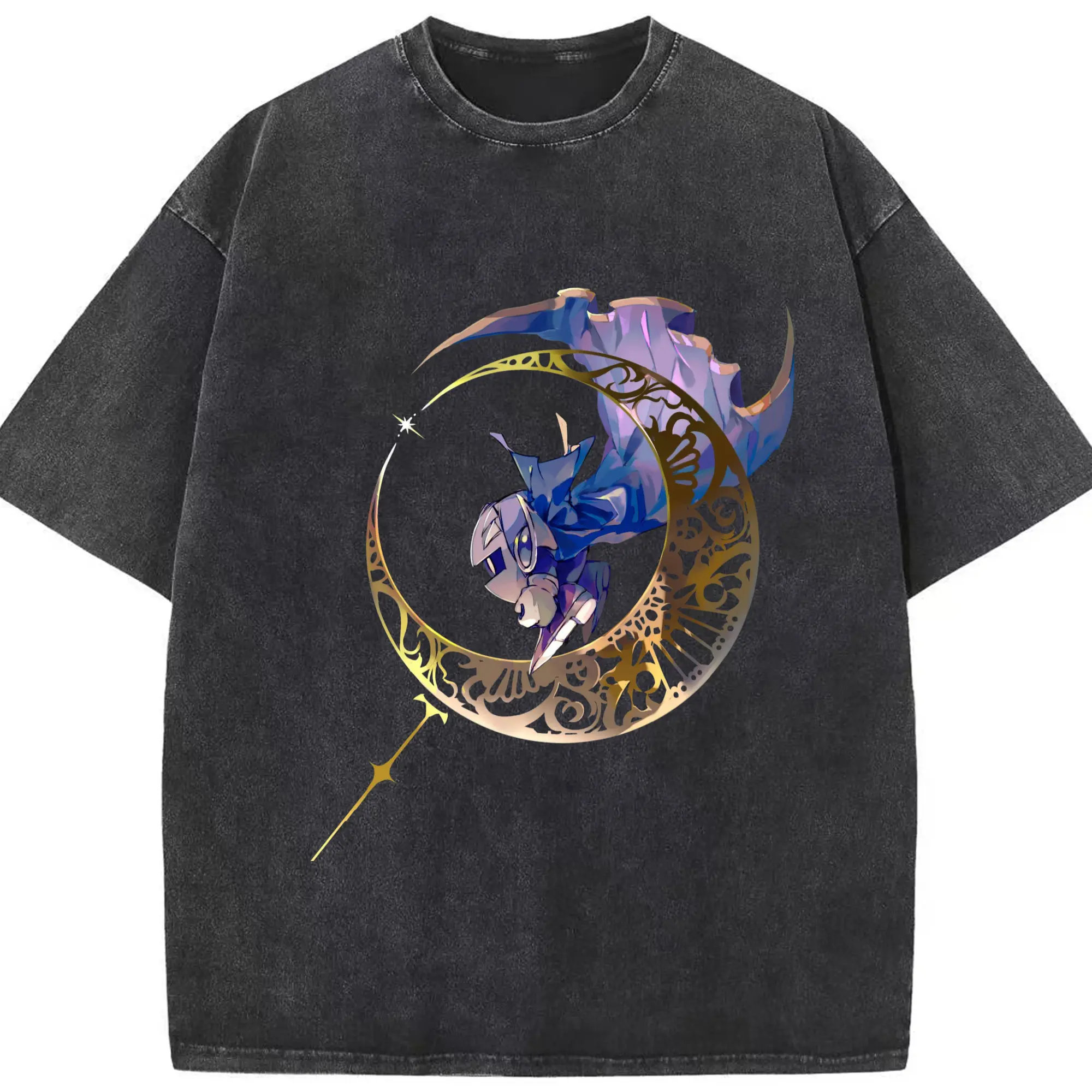 Men's Meta Knight t shirt - Washed Vintage Look 230g Cotton Oversized T-Shirt With Front Heat Transfer Print – Soft, Lightweight, Stylish Fit – Comfortable Casual Wear For Sports & Everyday Use
