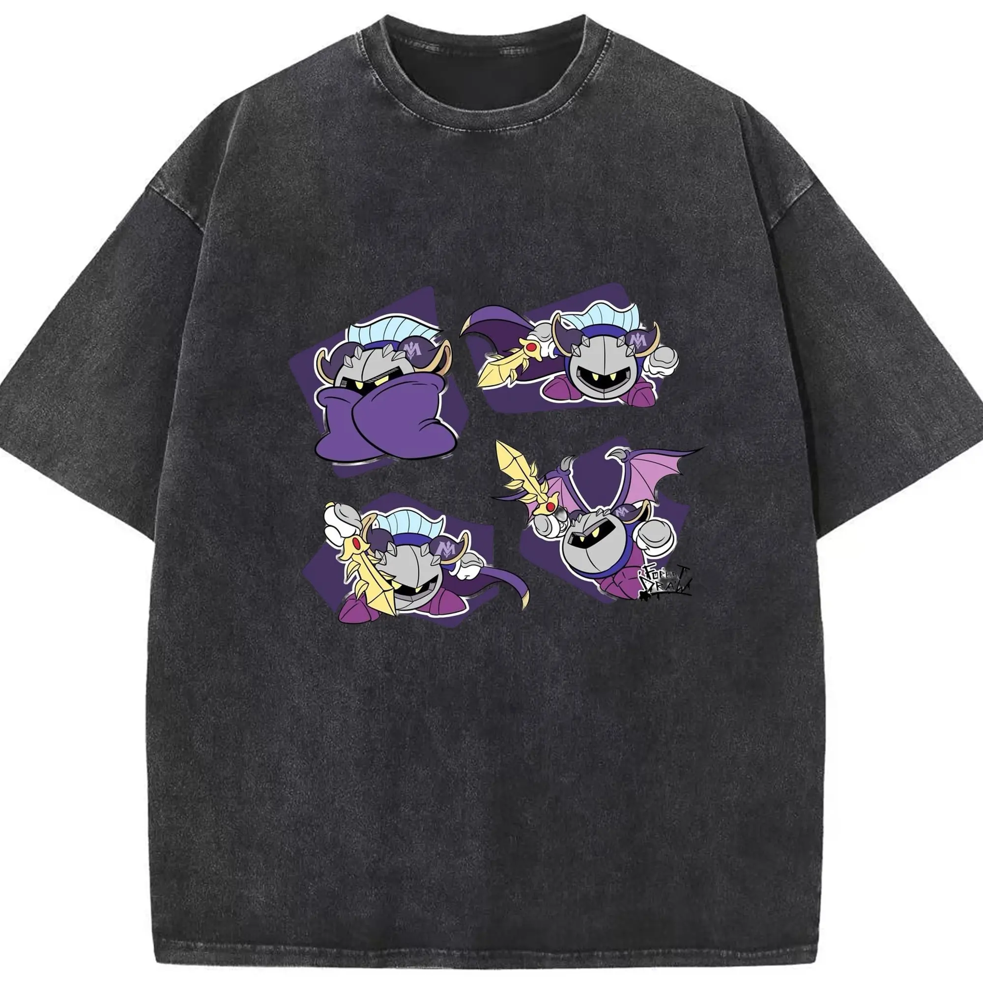 Meta Knight collage shirt - Washed Vintage Look 230g Cotton Oversized T-Shirt With Front Heat Transfer Print – Soft, Lightweight, Stylish Fit – Comfortable Casual Wear For Sports & Everyday Use