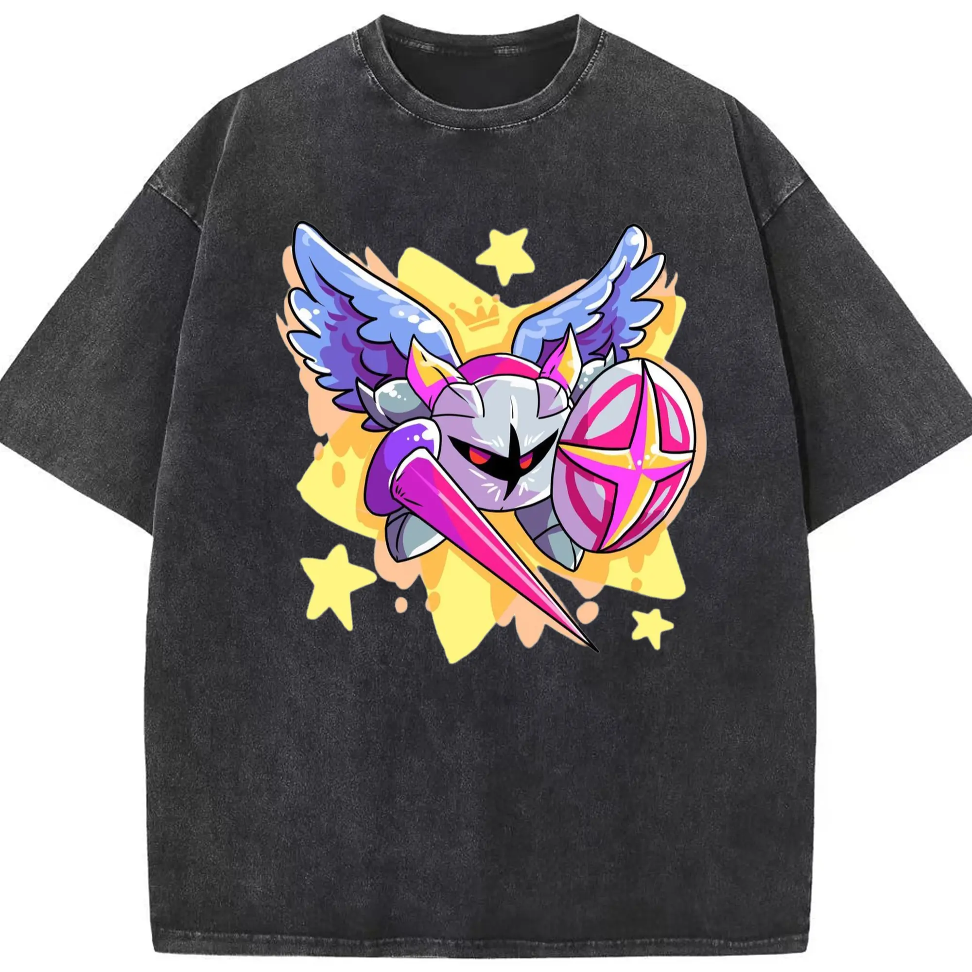 Meta Knight graphic t shirt - Washed Vintage Look 230g Cotton Oversized T-Shirt With Front Heat Transfer Print – Soft, Lightweight, Stylish Fit – Comfortable Casual Wear For Sports & Everyday Use