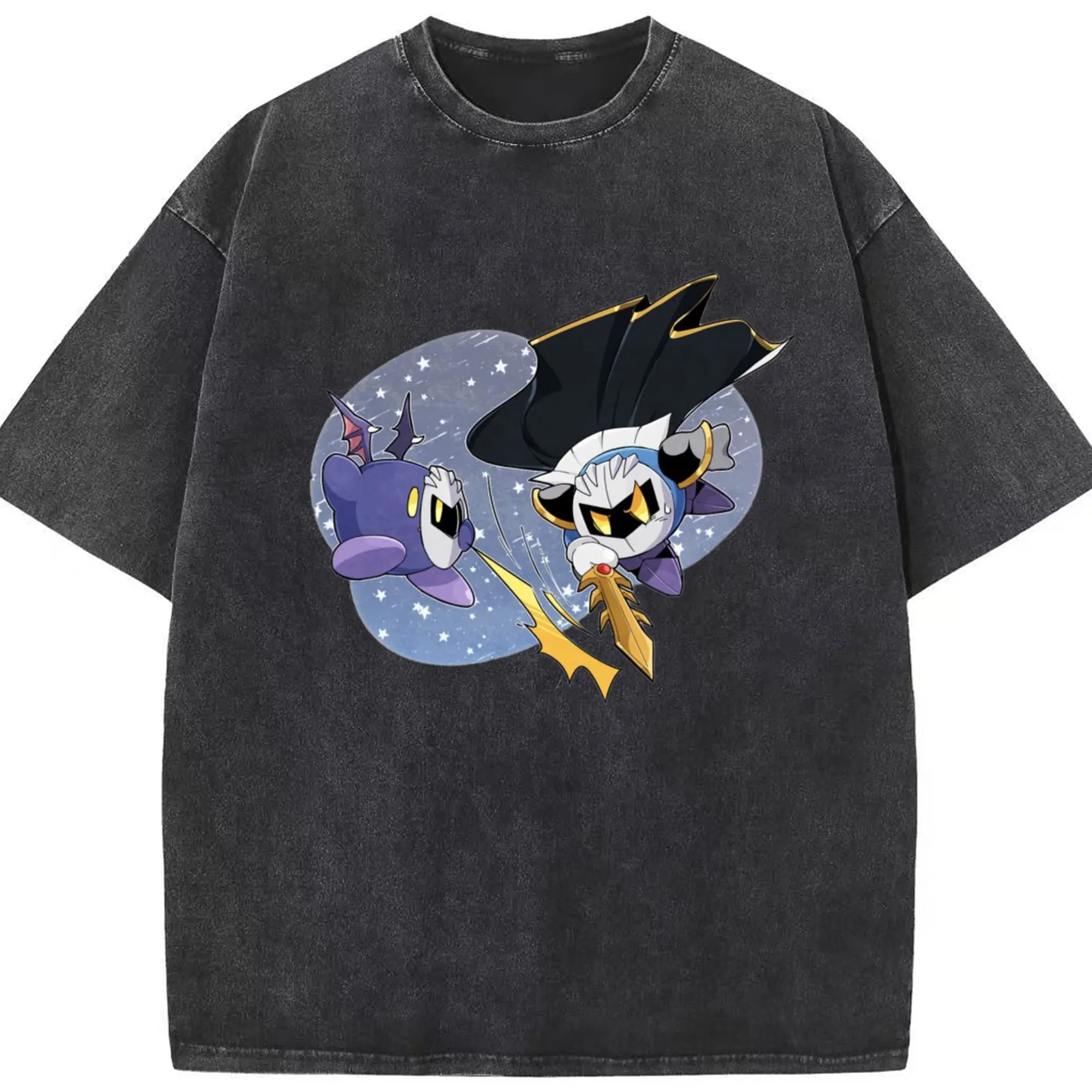 Meta Knight graphic tee - Washed Vintage Look 230g Cotton Oversized T-Shirt With Front Heat Transfer Print – Soft, Lightweight, Stylish Fit – Comfortable Casual Wear For Sports & Everyday Use