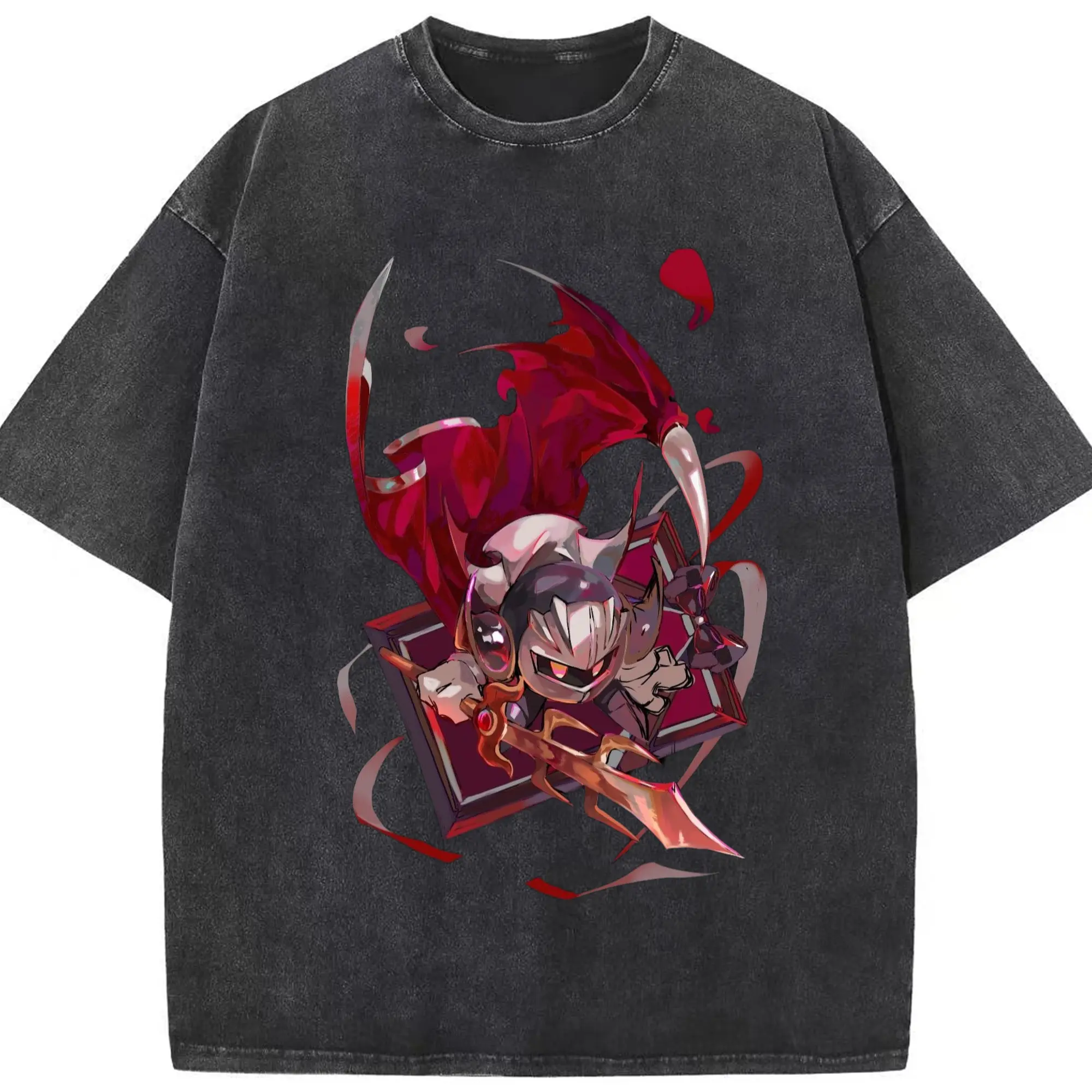 Youth Meta Knight art tee - Washed Vintage Look 230g Cotton Oversized T-Shirt With Front Heat Transfer Print – Soft, Lightweight, Stylish Fit – Comfortable Casual Wear For Sports & Everyday Use