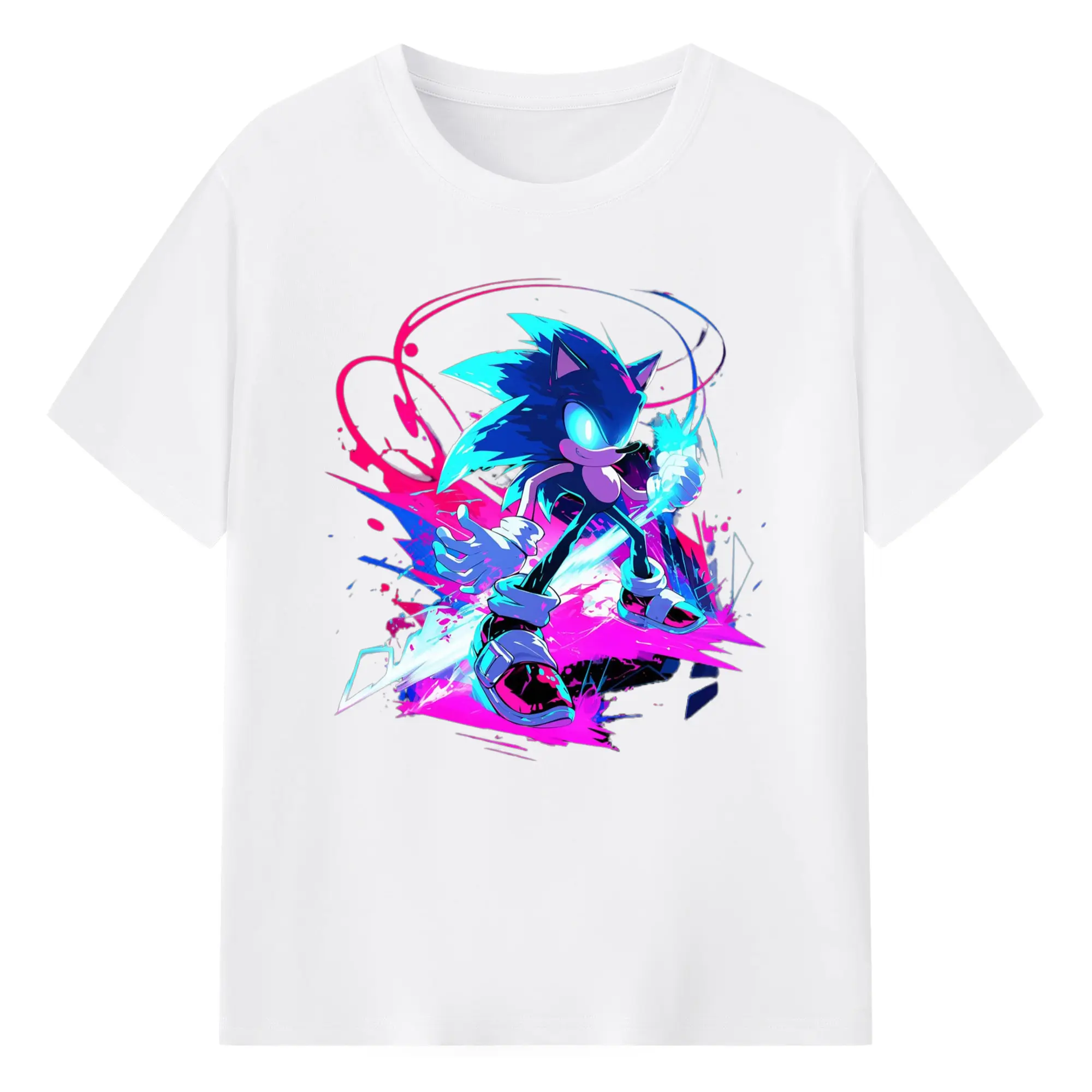 Cool Sonic graphic t-shirt - 180g Cotton T-Shirt With Front Heat Transfer Print – Soft, Lightweight, Fitted Design – Comfortable Casual Wear For Sports & Everyday Use