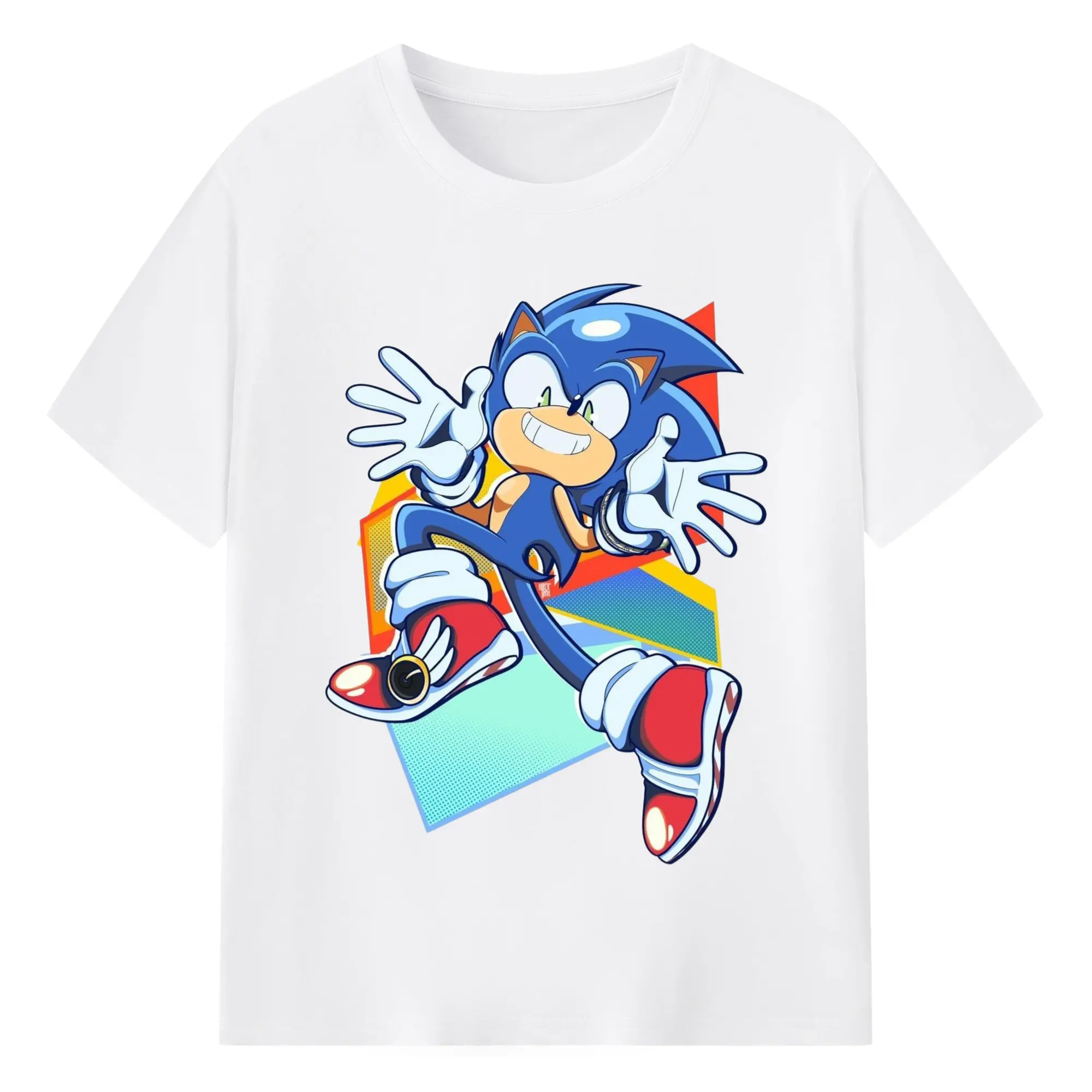 Sonic Collage Graphic Tee - 180g Cotton T-Shirt With Front Heat Transfer Print – Soft, Lightweight, Fitted Design – Comfortable Casual Wear For Sports & Everyday Use