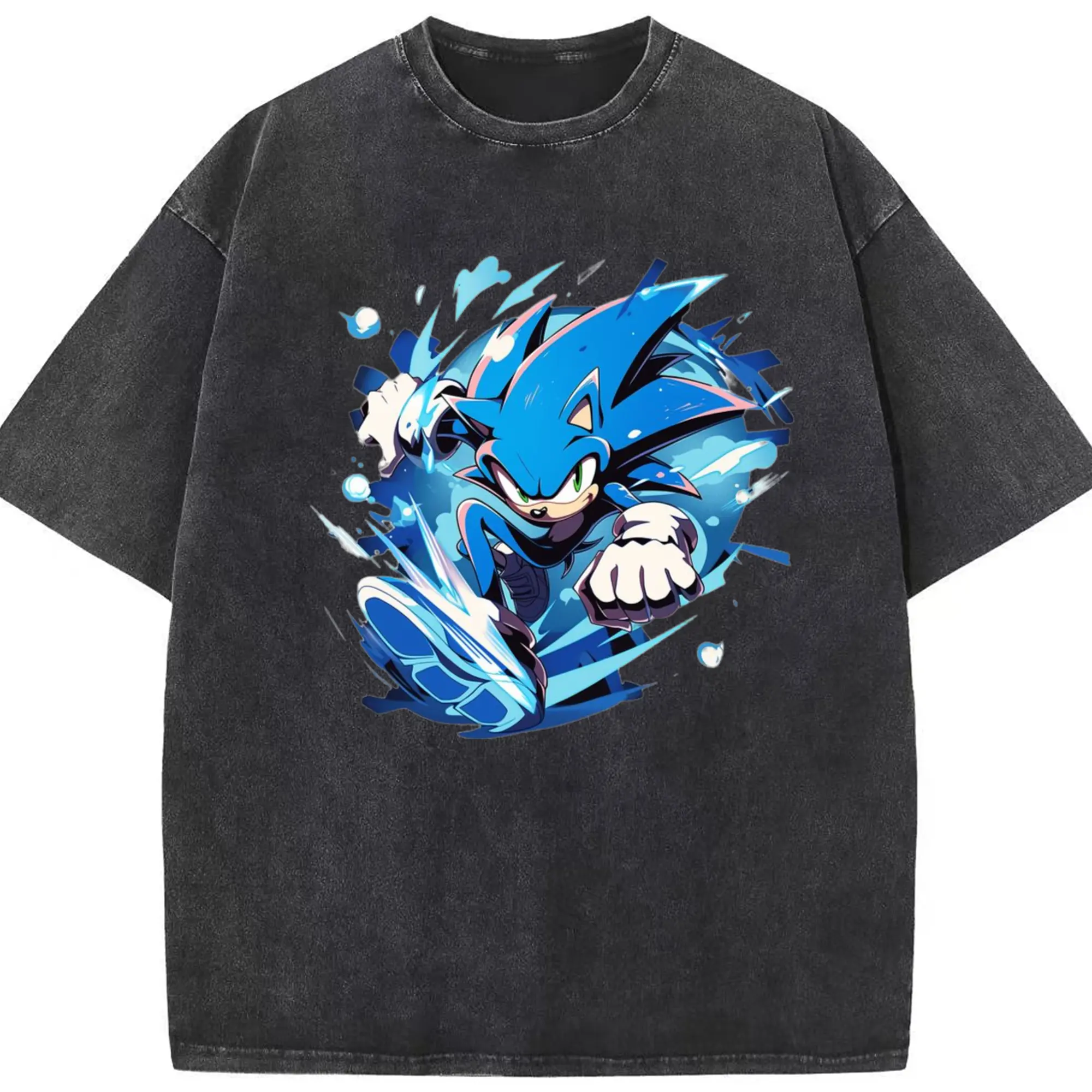 Men's Super Sonic printed t-shirt - Washed Vintage Look 230g Cotton Oversized T-Shirt With Front Heat Transfer Print – Soft, Lightweight, Stylish Fit – Comfortable Casual Wear For Sports & Everyday Use