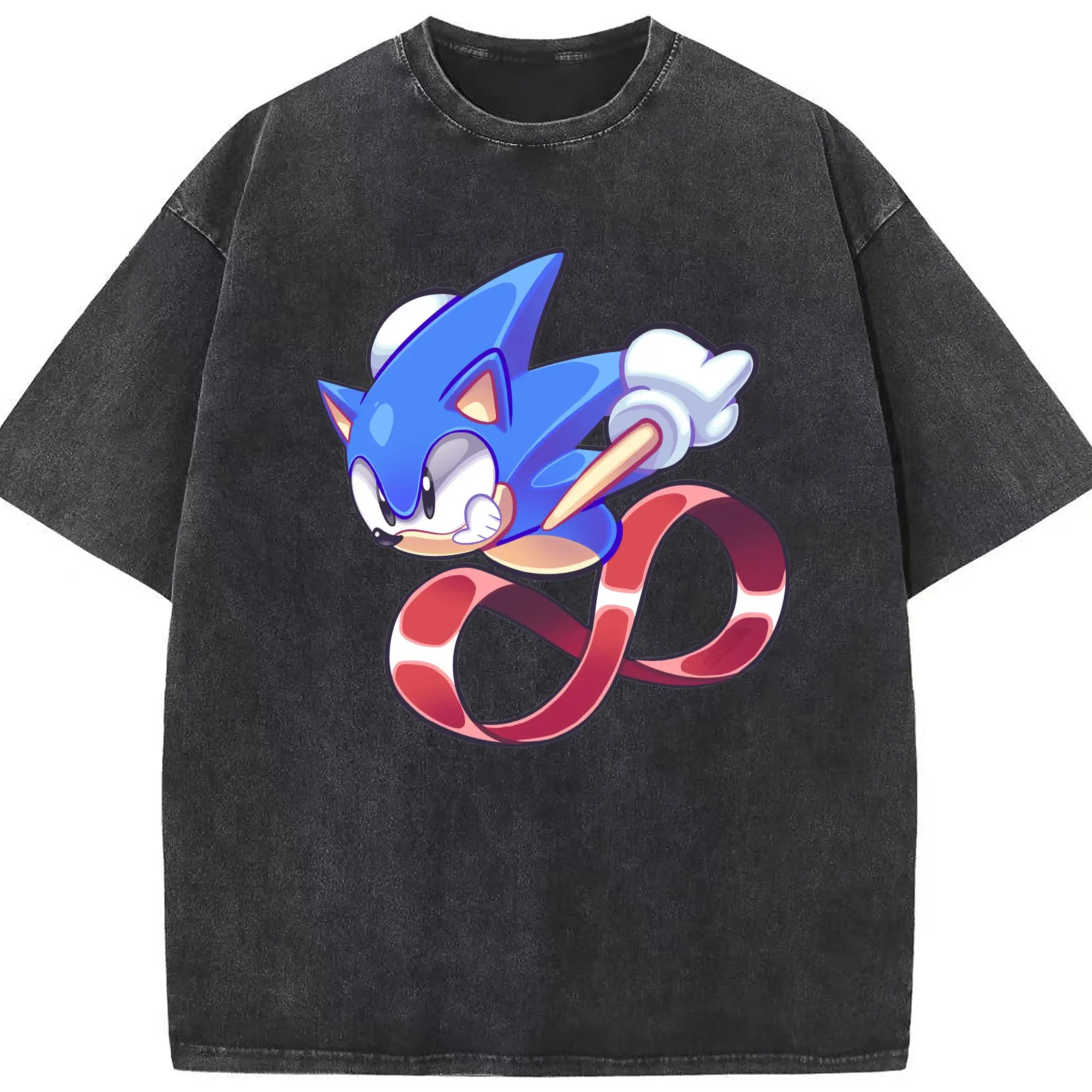 Retro Super Sonic t-shirt - Washed Vintage Look 230g Cotton Oversized T-Shirt With Front Heat Transfer Print – Soft, Lightweight, Stylish Fit – Comfortable Casual Wear For Sports & Everyday Use