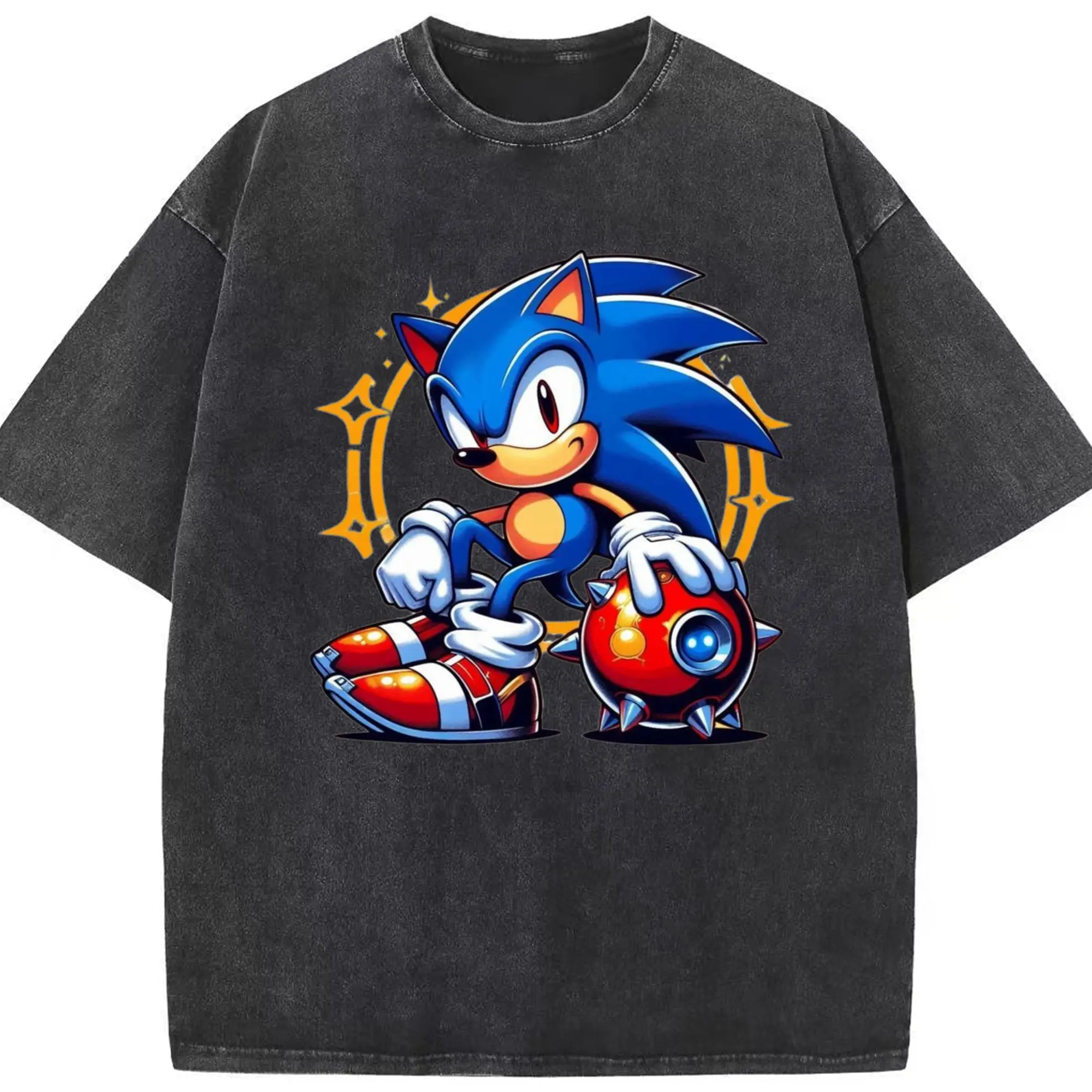 Super Sonic art t-shirt - Washed Vintage Look 230g Cotton Oversized T-Shirt With Front Heat Transfer Print – Soft, Lightweight, Stylish Fit – Comfortable Casual Wear For Sports & Everyday Use