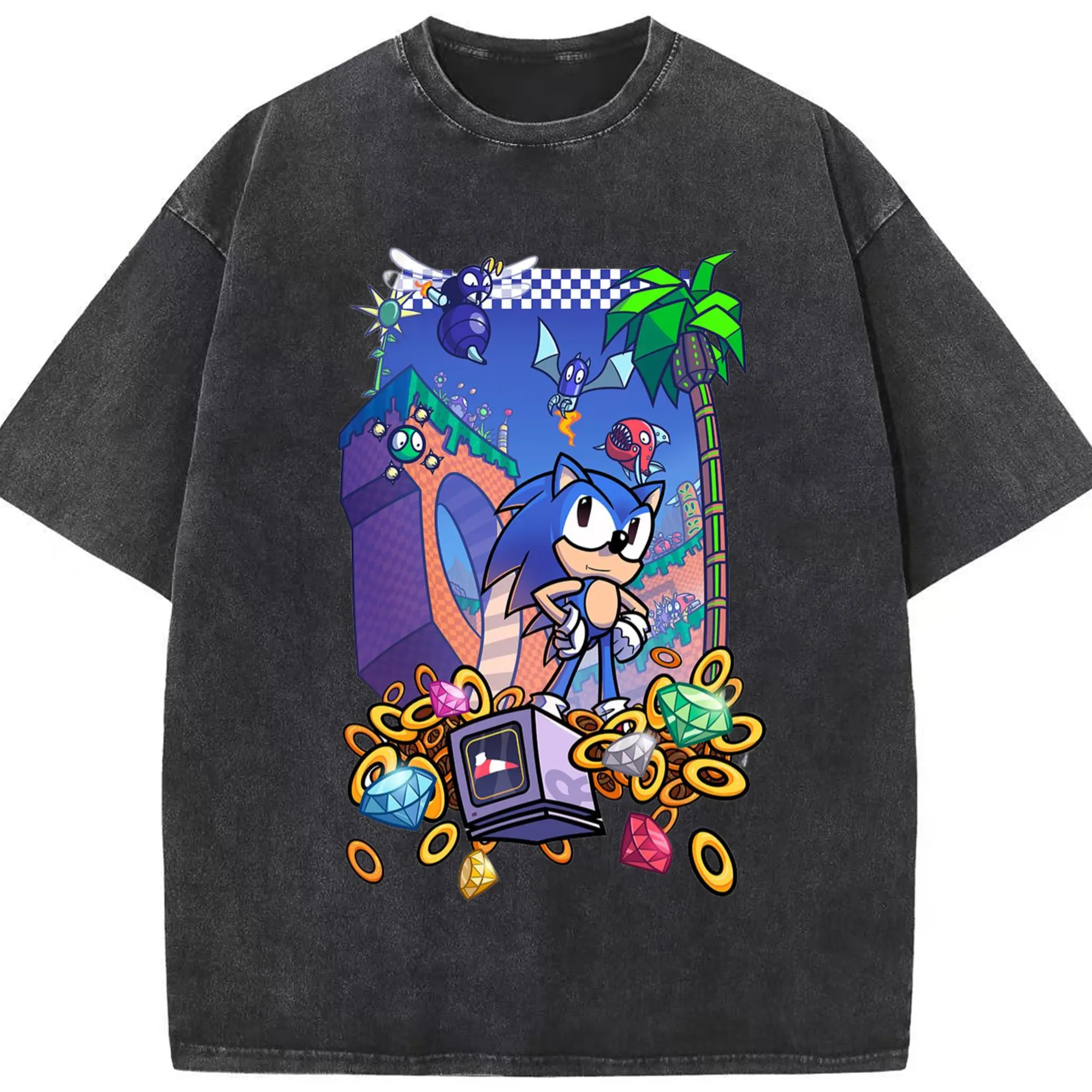 Super Sonic classic graphic t-shirt - Washed Vintage Look 230g Cotton Oversized T-Shirt With Front Heat Transfer Print – Soft, Lightweight, Stylish Fit – Comfortable Casual Wear For Sports & Everyday Use