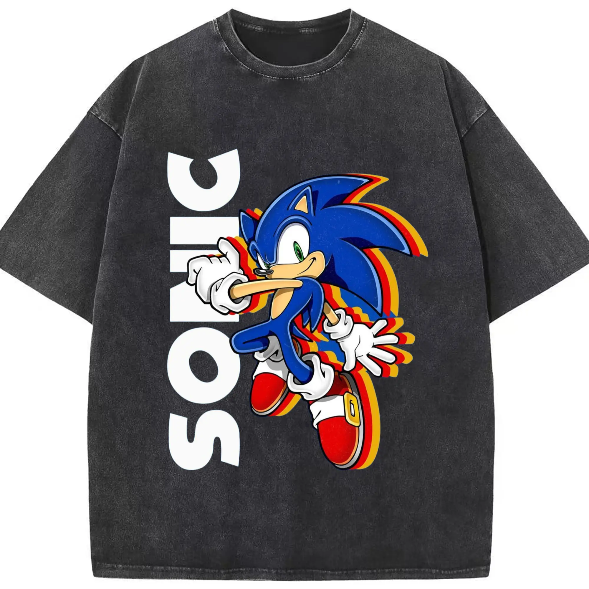 Super Sonic classic shirt - Washed Vintage Look 230g Cotton Oversized T-Shirt With Front Heat Transfer Print – Soft, Lightweight, Stylish Fit – Comfortable Casual Wear For Sports & Everyday Use