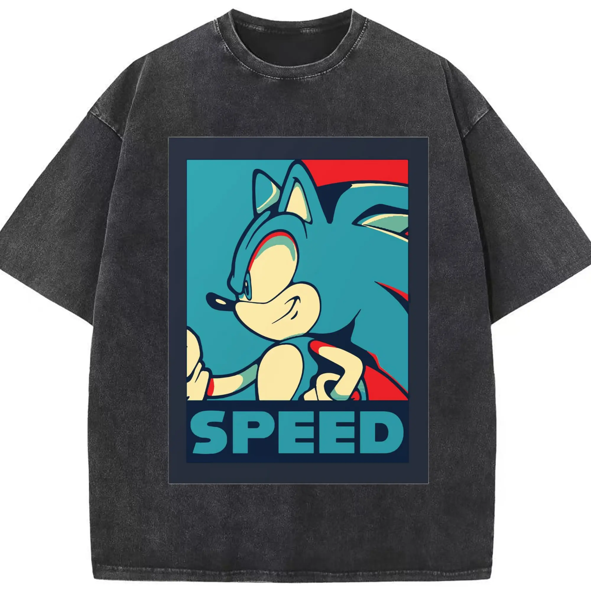 Super Sonic classic t-shirt - Washed Vintage Look 230g Cotton Oversized T-Shirt With Front Heat Transfer Print – Soft, Lightweight, Stylish Fit – Comfortable Casual Wear For Sports & Everyday Use