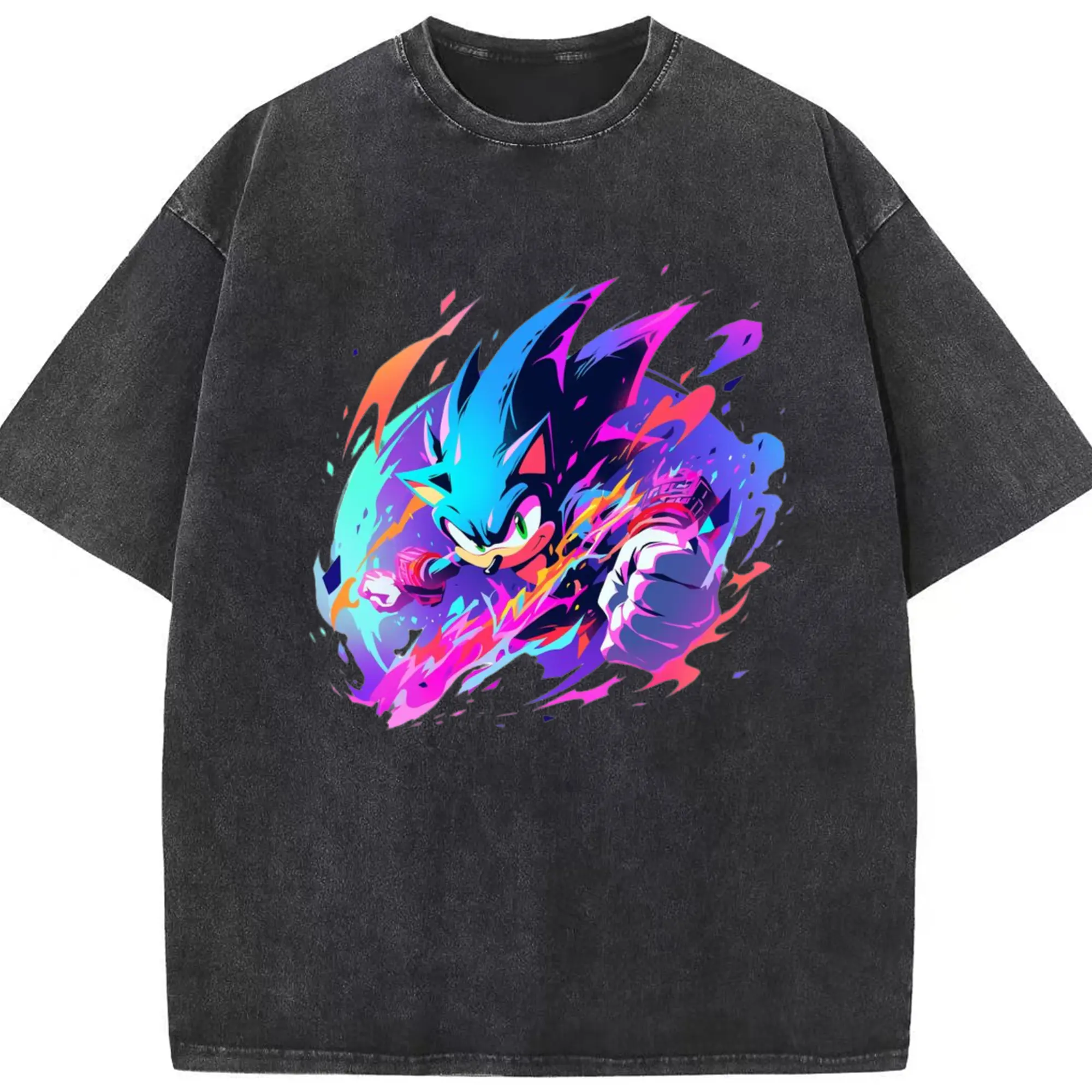 Super Sonic printed tee - Washed Vintage Look 230g Cotton Oversized T-Shirt With Front Heat Transfer Print – Soft, Lightweight, Stylish Fit – Comfortable Casual Wear For Sports & Everyday Use