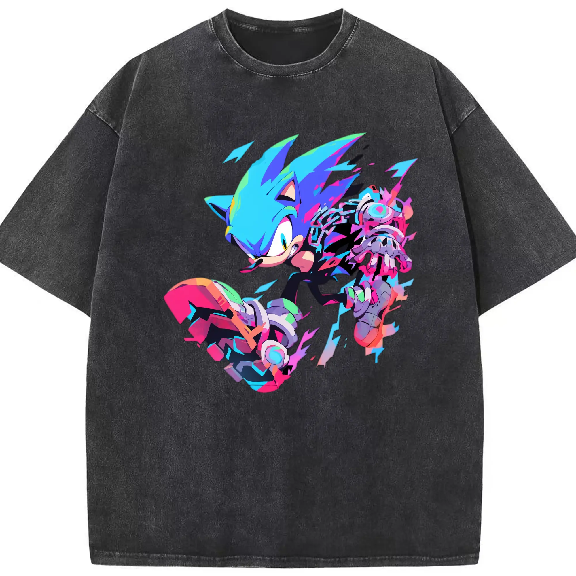 Super Sonic printed t-shirt - Washed Vintage Look 230g Cotton Oversized T-Shirt With Front Heat Transfer Print – Soft, Lightweight, Stylish Fit – Comfortable Casual Wear For Sports & Everyday Use