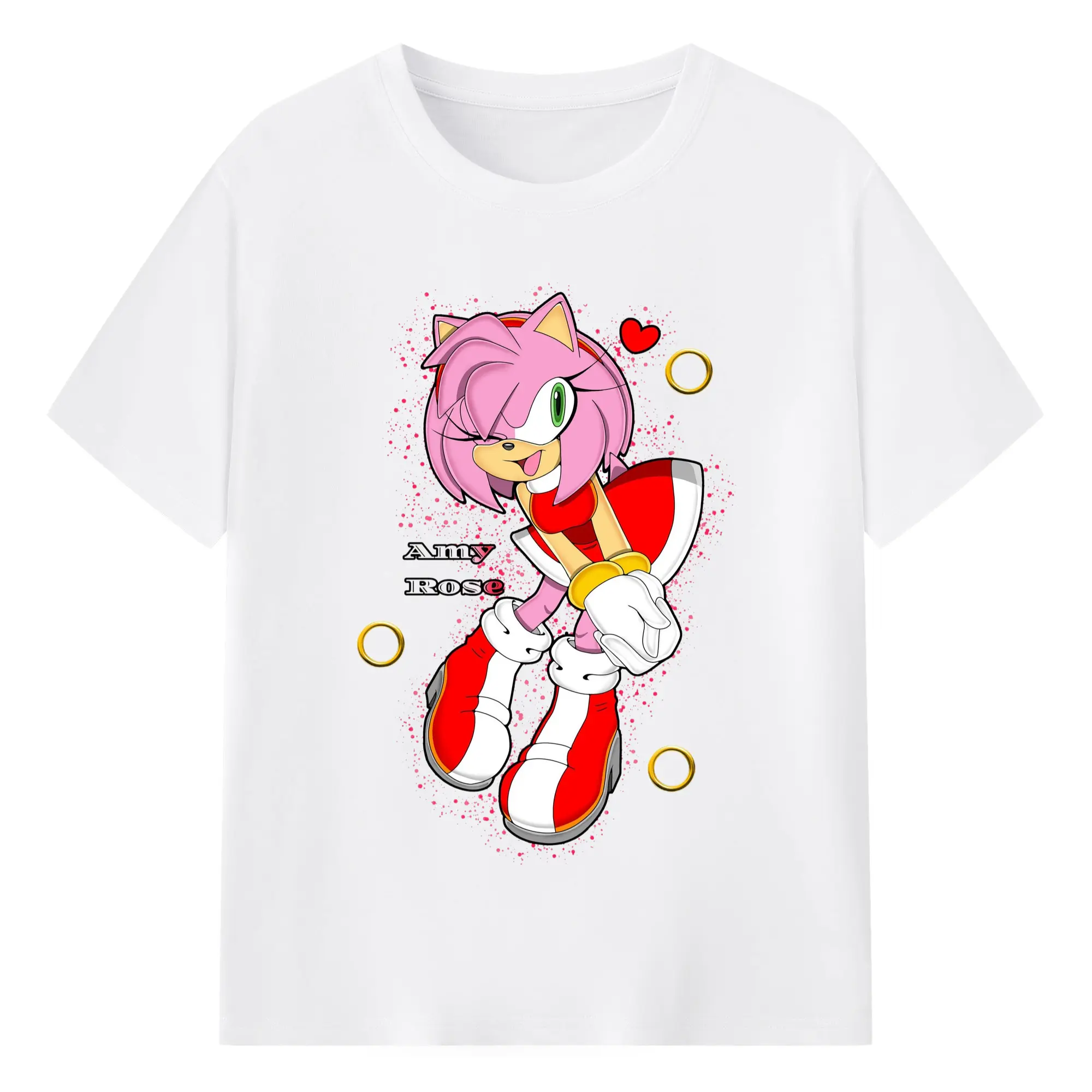 Amy Rose art t-shirt - 180g Cotton T-Shirt With Front Heat Transfer Print – Soft, Lightweight, Fitted Design – Comfortable Casual Wear For Sports & Everyday Use