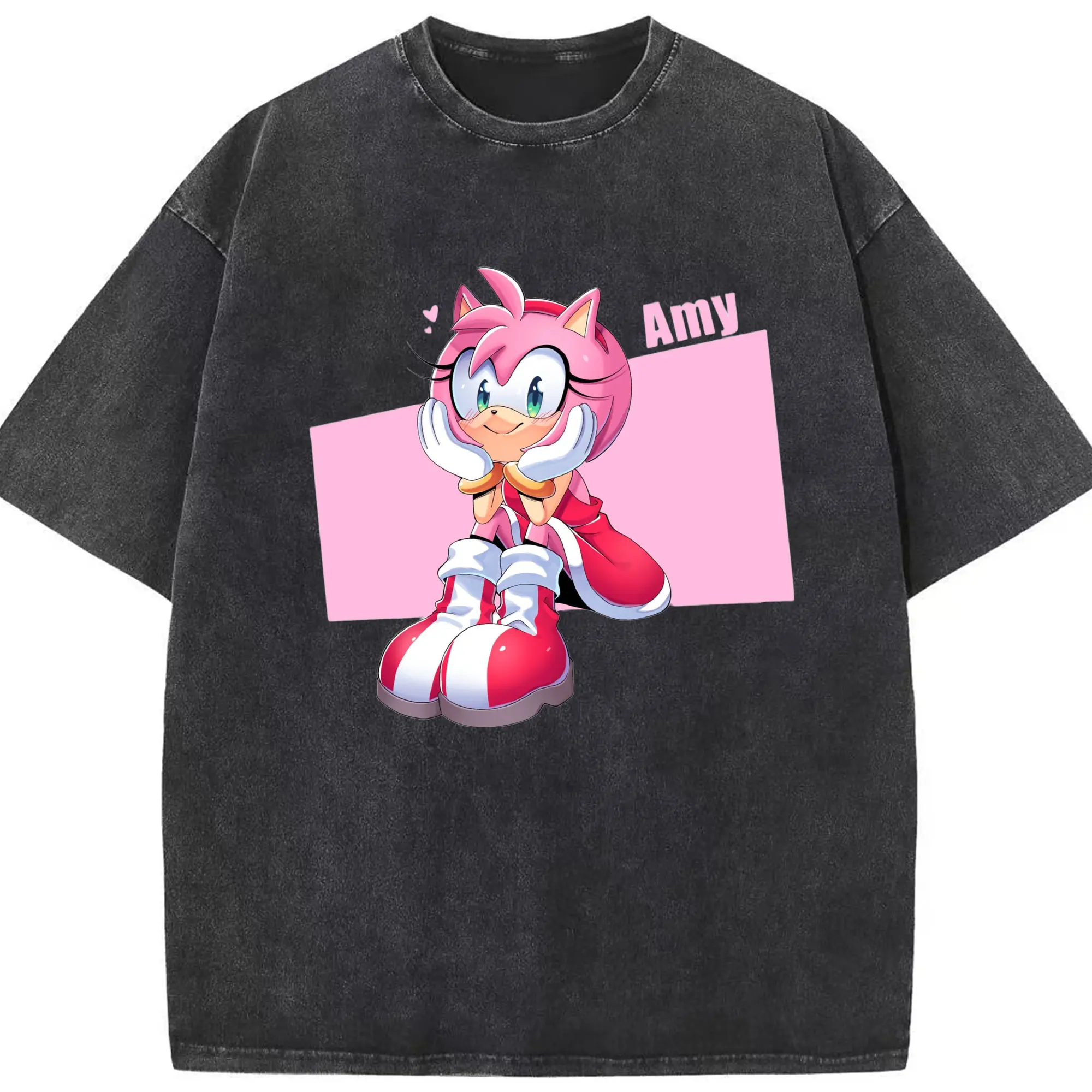 Amy Rose classic graphic t-shirt - Washed Vintage Look 230g Cotton Oversized T-Shirt With Front Heat Transfer Print – Soft, Lightweight, Stylish Fit – Comfortable Casual Wear For Sports & Everyday Use