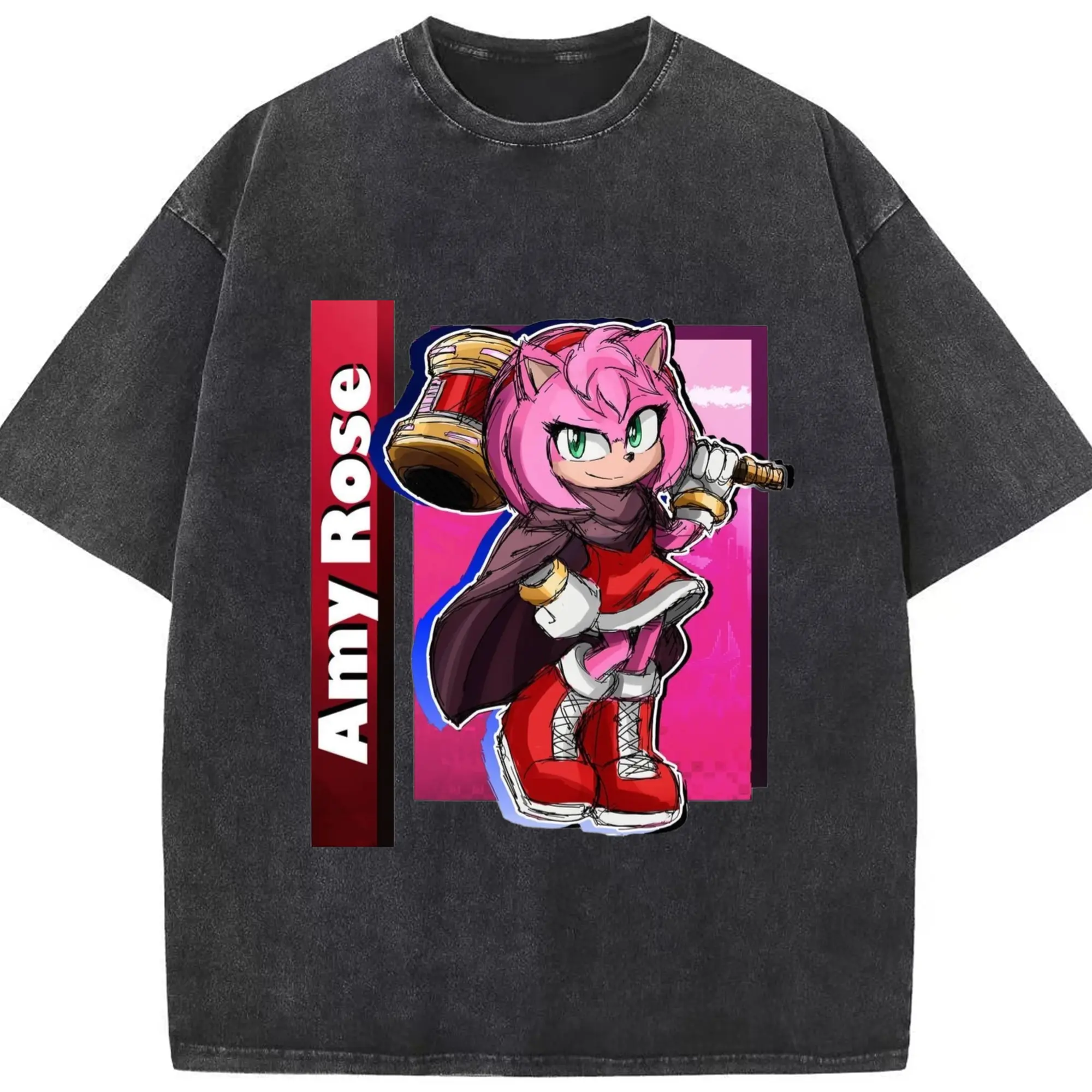 Amy Rose classic t-shirt - Washed Vintage Look 230g Cotton Oversized T-Shirt With Front Heat Transfer Print – Soft, Lightweight, Stylish Fit – Comfortable Casual Wear For Sports & Everyday Use
