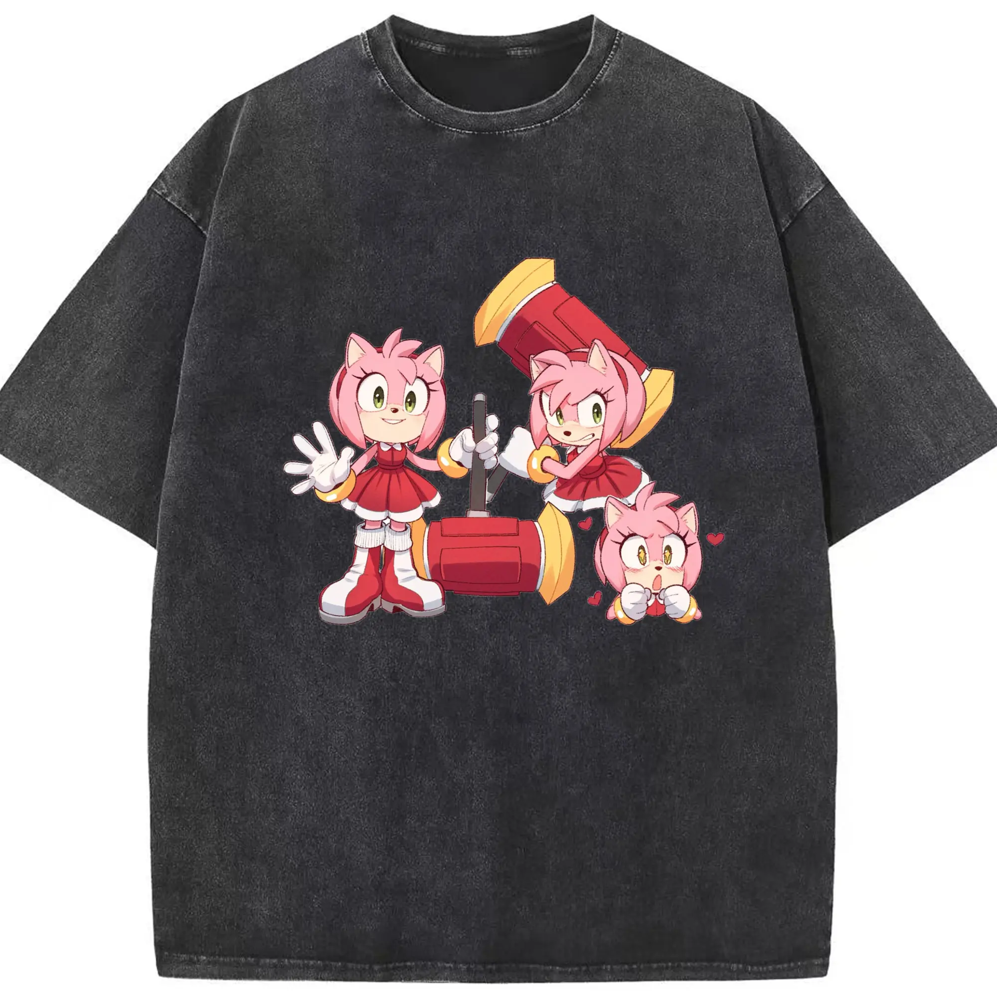 Amy Rose collage graphic t-shirt - Washed Vintage Look 230g Cotton Oversized T-Shirt With Front Heat Transfer Print – Soft, Lightweight, Stylish Fit – Comfortable Casual Wear For Sports & Everyday Use