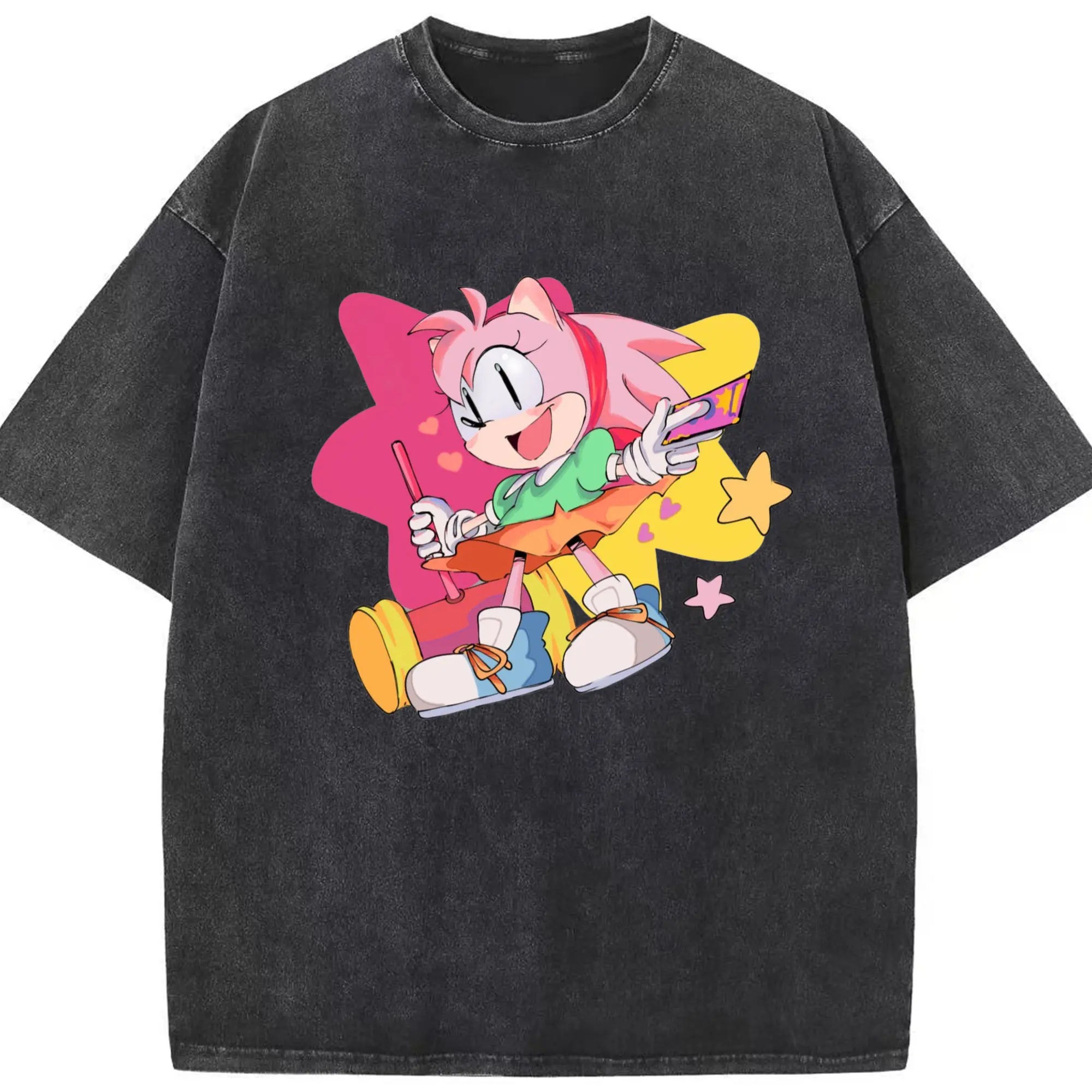 Amy Rose shirt - Washed Vintage Look 230g Cotton Oversized T-Shirt With Front Heat Transfer Print – Soft, Lightweight, Stylish Fit – Comfortable Casual Wear For Sports & Everyday Use