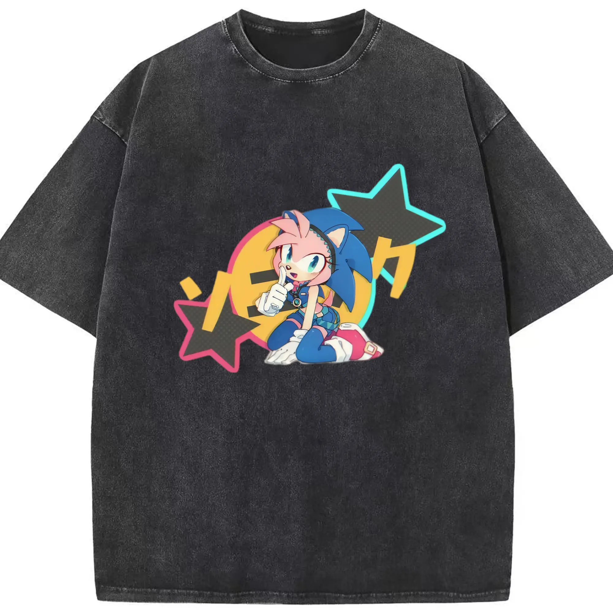 Amy Rose sweet style t-shirt - Washed Vintage Look 230g Cotton Oversized T-Shirt With Front Heat Transfer Print – Soft, Lightweight, Stylish Fit – Comfortable Casual Wear For Sports & Everyday Use