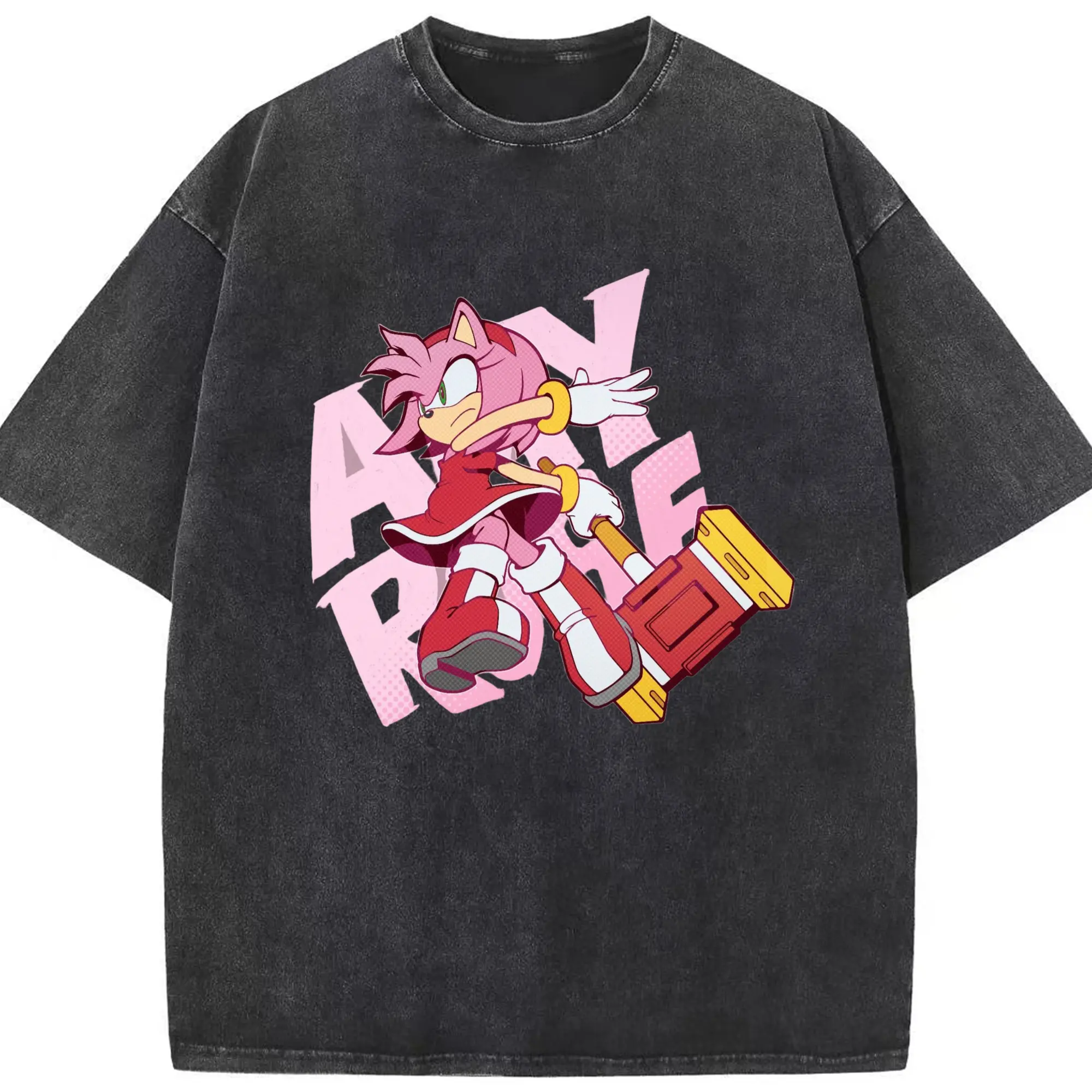 Men's Amy Rose art shirt - Washed Vintage Look 230g Cotton Oversized T-Shirt With Front Heat Transfer Print – Soft, Lightweight, Stylish Fit – Comfortable Casual Wear For Sports & Everyday Use