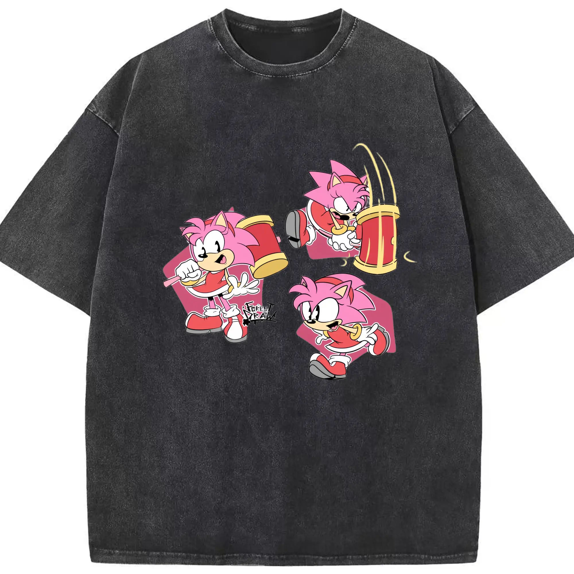 Men&#039;s Amy Rose collage shirt - Washed Vintage Look 230g Cotton Oversized T-Shirt With Front Heat Transfer Print – Soft, Lightweight, Stylish Fit – Comfortable Casual Wear For Sports & Everyday Use