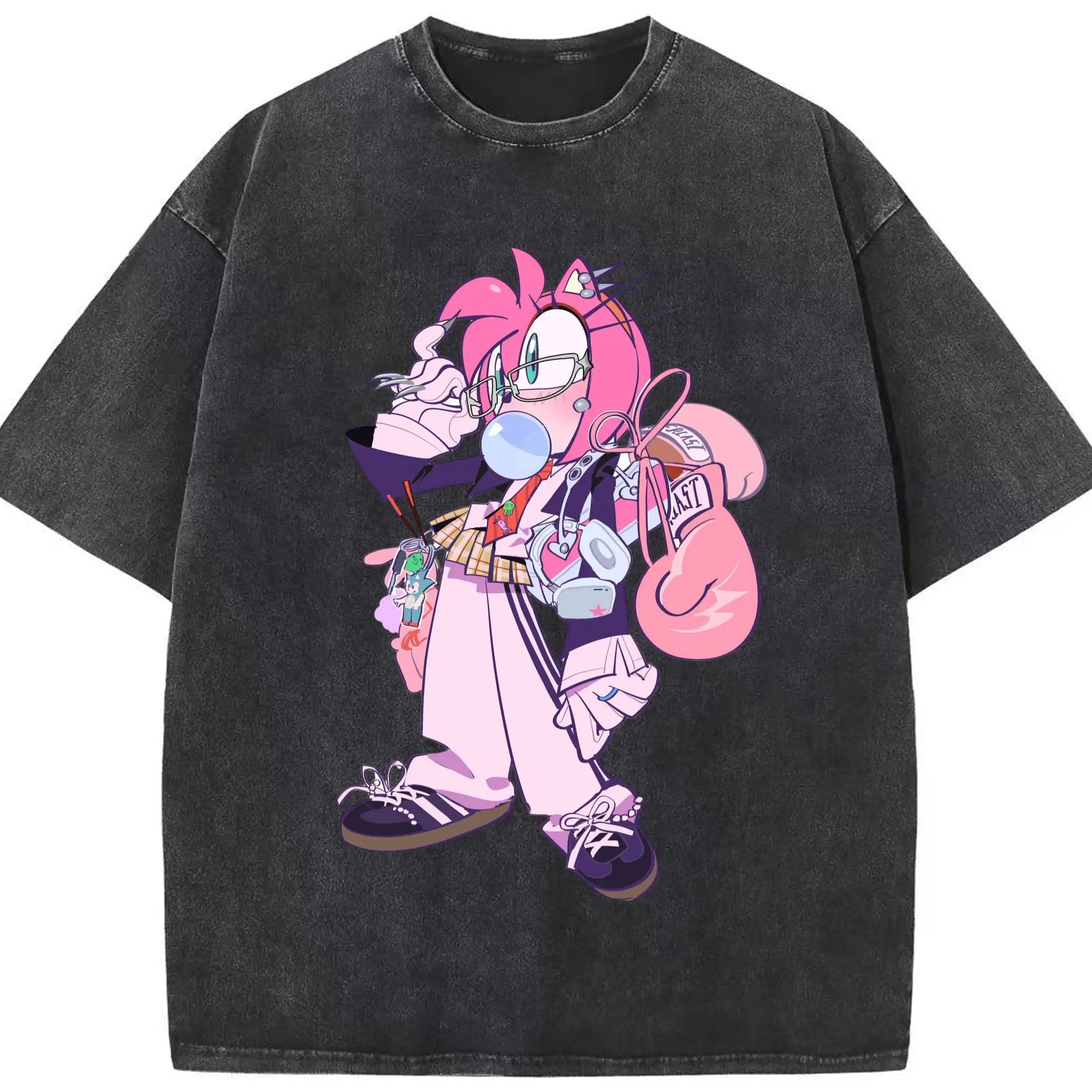 Men's Amy Rose shirt - Washed Vintage Look 230g Cotton Oversized T-Shirt With Front Heat Transfer Print – Soft, Lightweight, Stylish Fit – Comfortable Casual Wear For Sports & Everyday Use