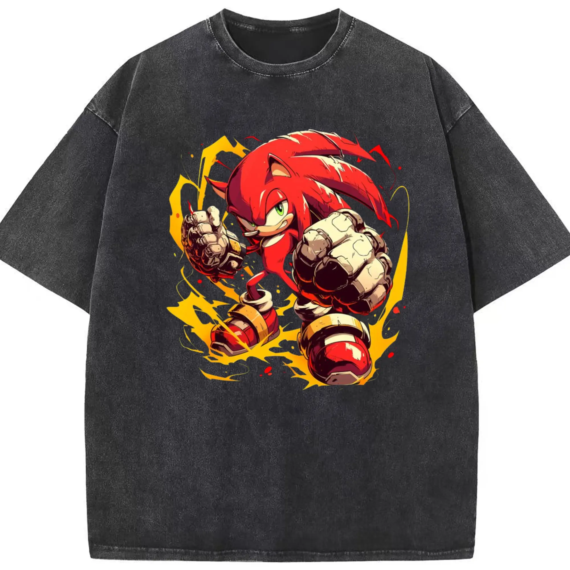 Knuckles classic tee - Washed Vintage Look 230g Cotton Oversized T-Shirt With Front Heat Transfer Print – Soft, Lightweight, Stylish Fit – Comfortable Casual Wear For Sports & Everyday Use