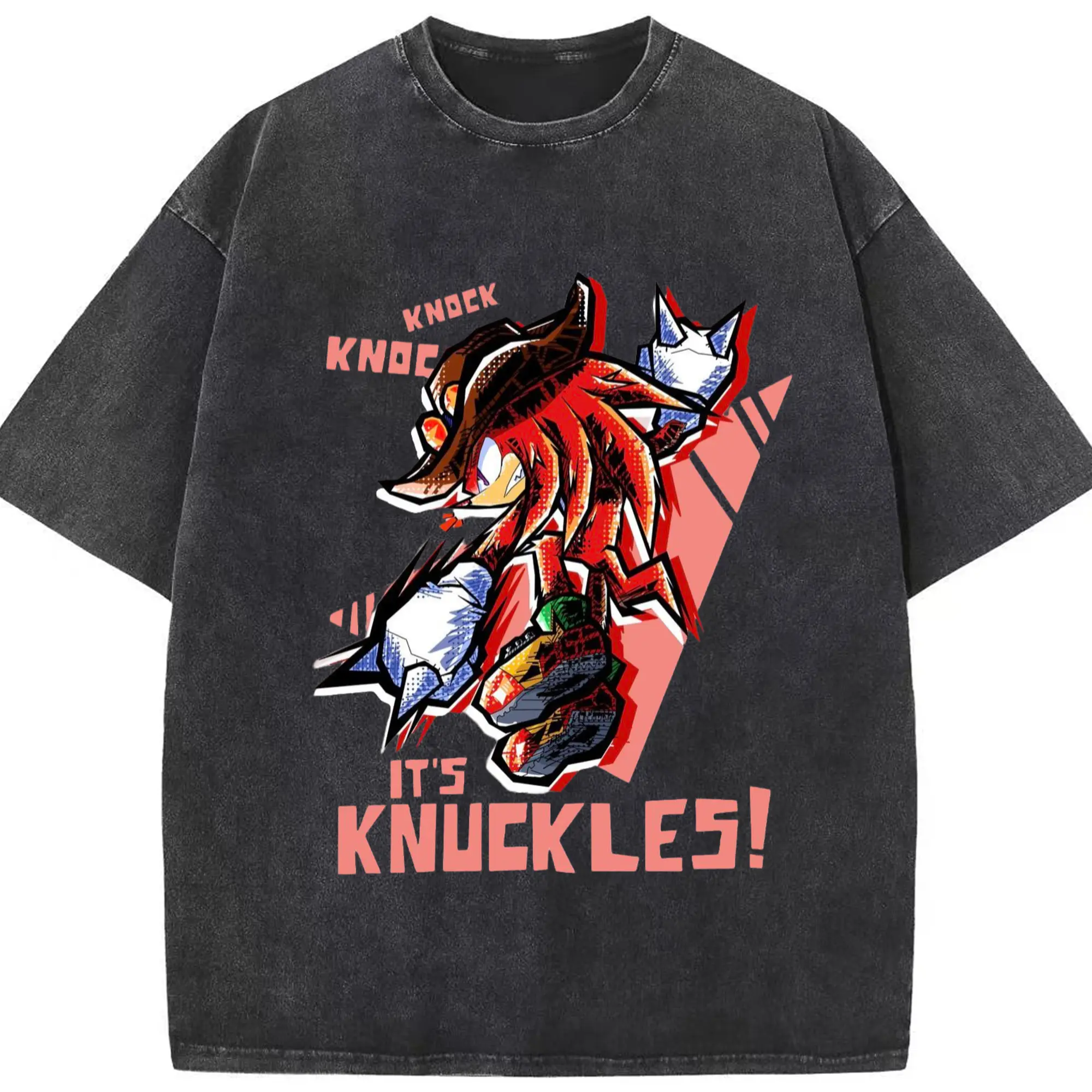 Knuckles collage tee - Washed Vintage Look 230g Cotton Oversized T-Shirt With Front Heat Transfer Print – Soft, Lightweight, Stylish Fit – Comfortable Casual Wear For Sports & Everyday Use