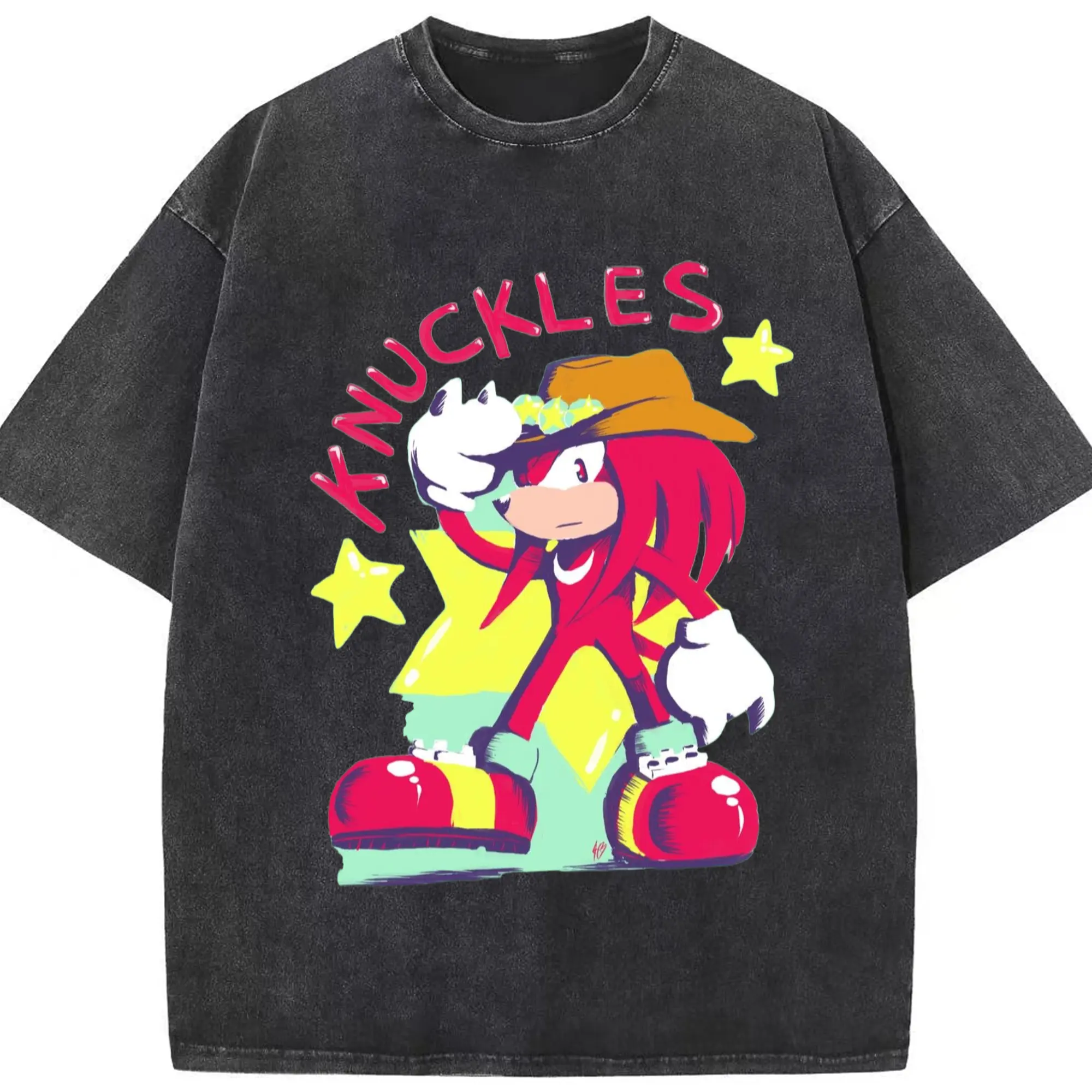 Knuckles graphic t-shirt - Washed Vintage Look 230g Cotton Oversized T-Shirt With Front Heat Transfer Print – Soft, Lightweight, Stylish Fit – Comfortable Casual Wear For Sports & Everyday Use
