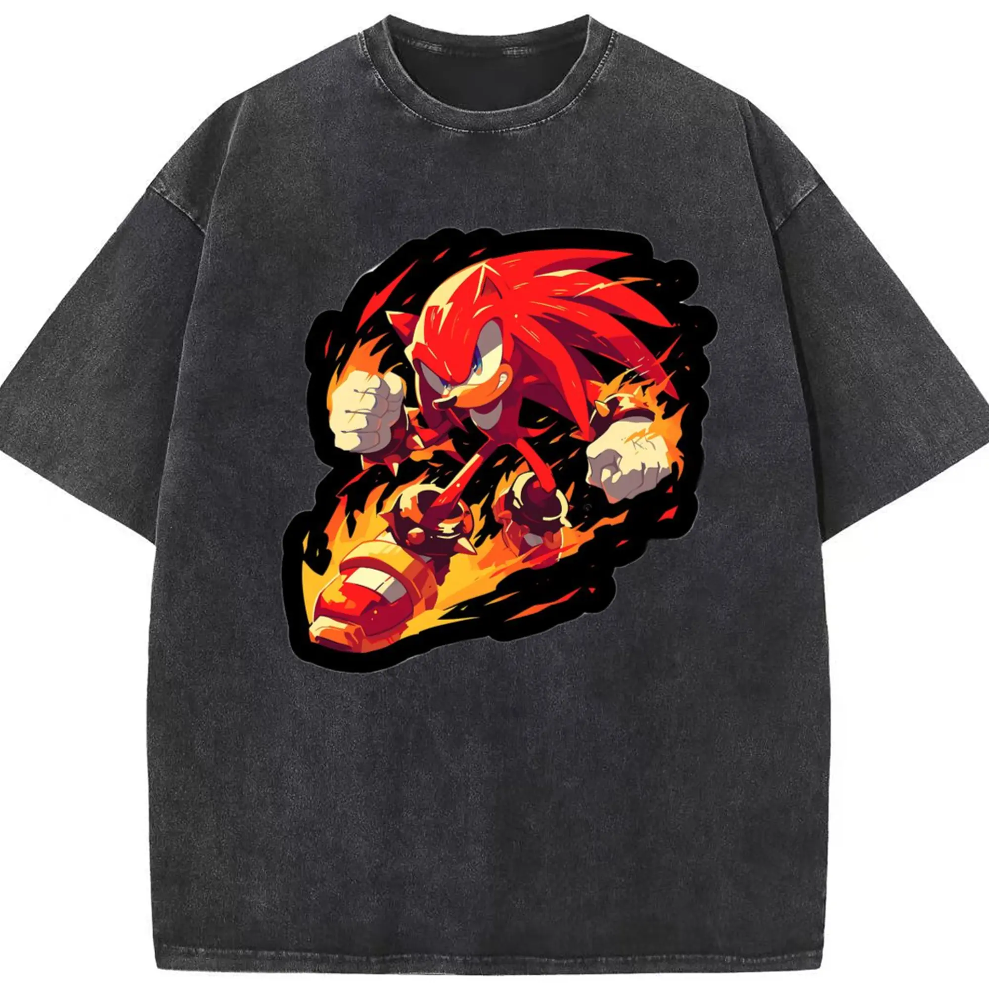 Men's Knuckles icon shirt - Washed Vintage Look 230g Cotton Oversized T-Shirt With Front Heat Transfer Print – Soft, Lightweight, Stylish Fit – Comfortable Casual Wear For Sports & Everyday Use