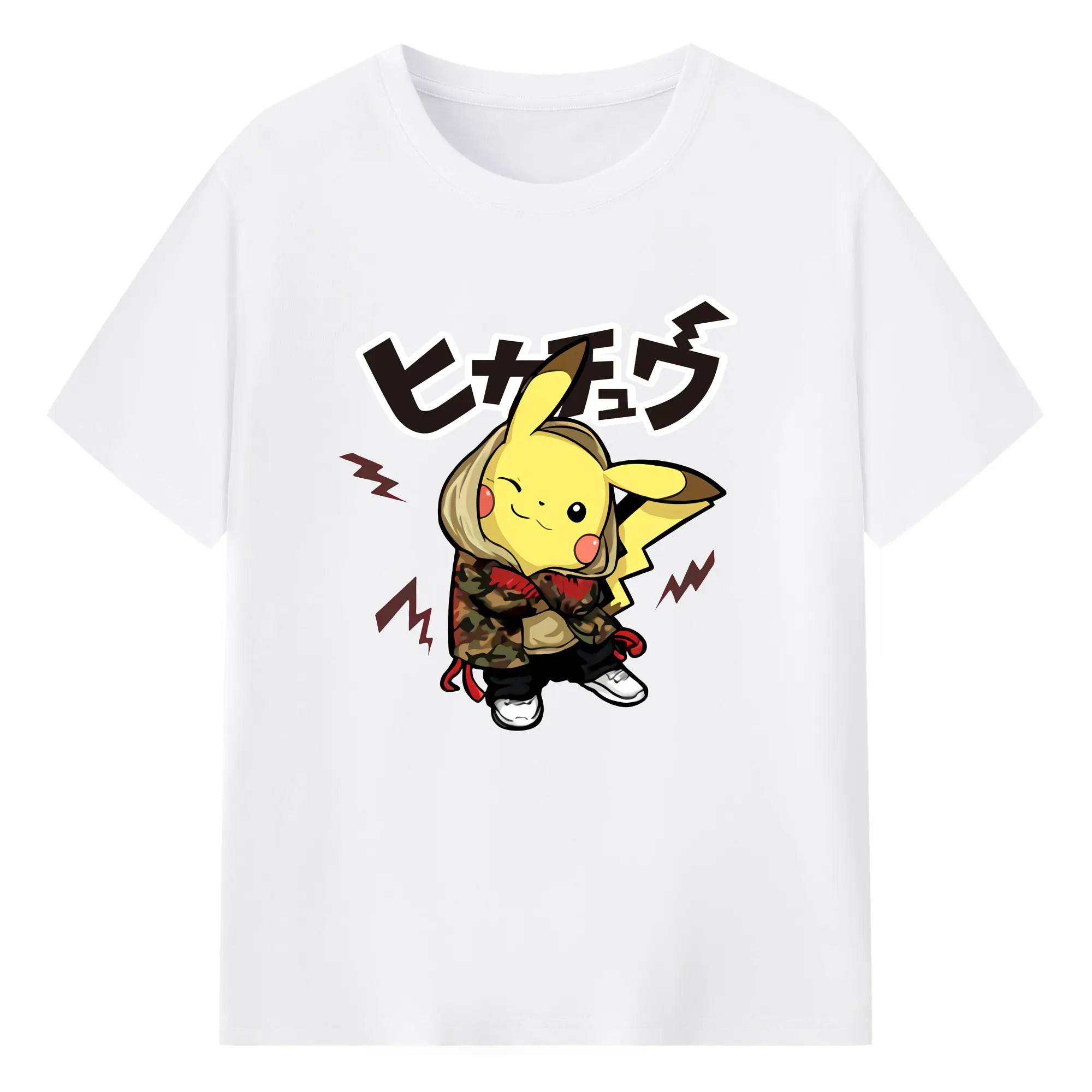 Pikachu graphic tide t shirt​ - 180g Cotton T-Shirt With Front Heat Transfer Print – Soft, Lightweight, Fitted Design – Comfortable Casual Wear For Sports & Everyday Use