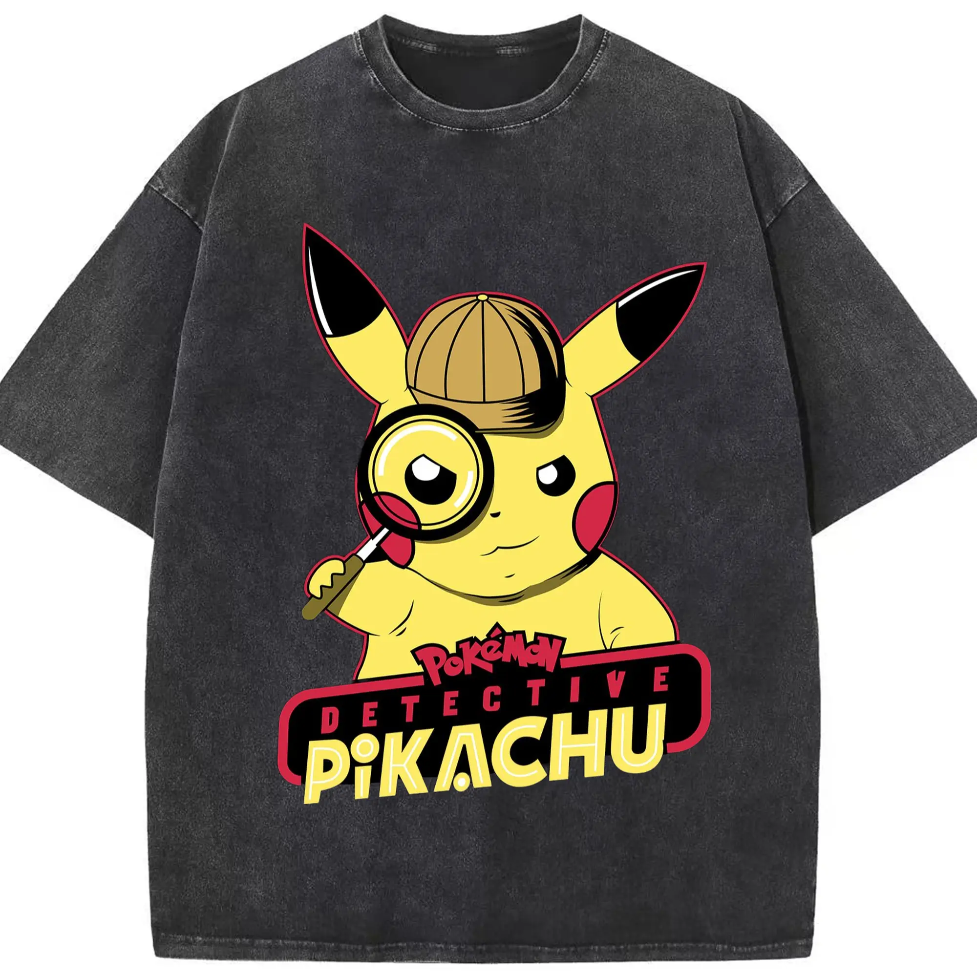 Pokemon Pikachu tee - Washed Vintage Look 230g Cotton Oversized T-Shirt With Front Heat Transfer Print – Soft, Lightweight, Stylish Fit – Comfortable Casual Wear For Sports & Everyday Use
