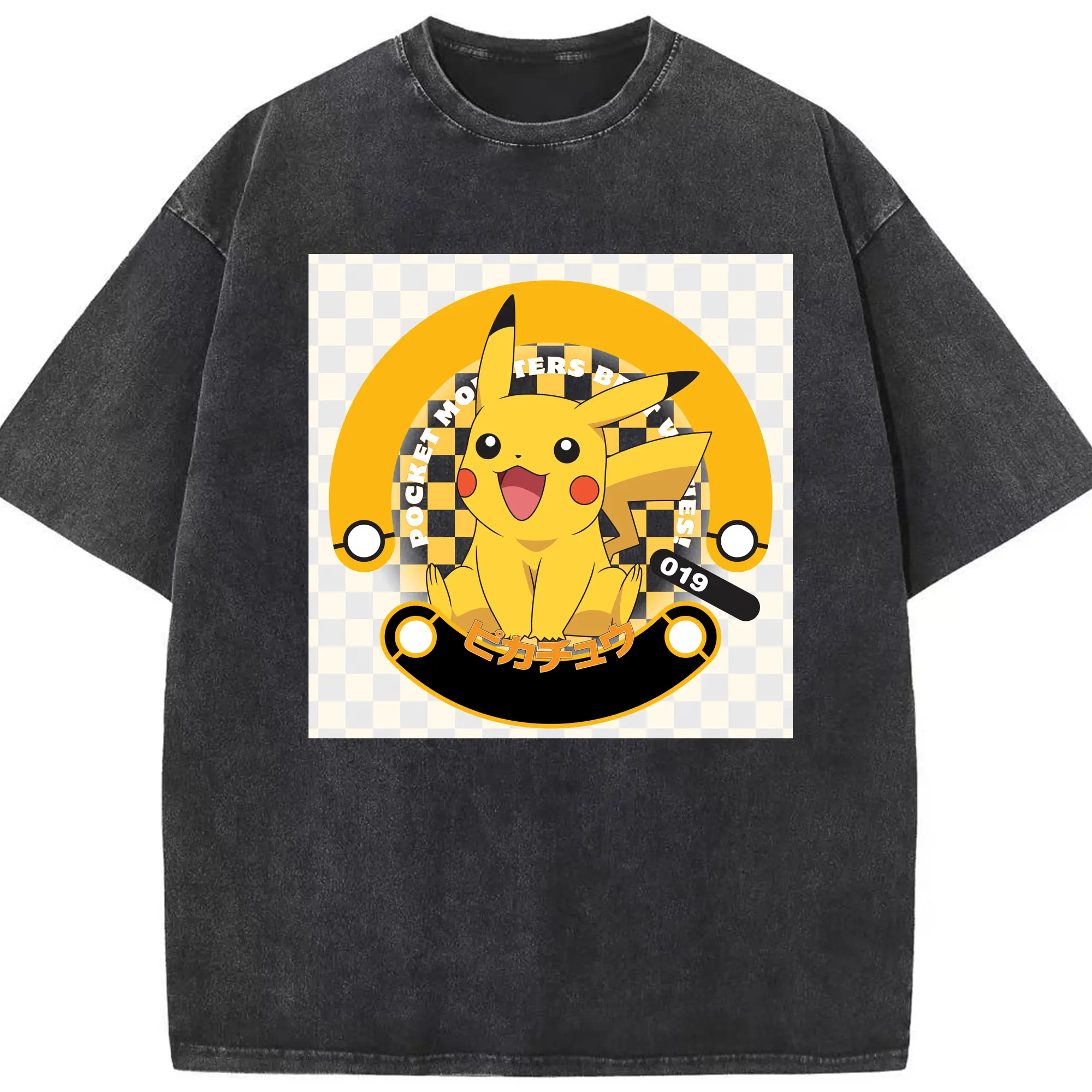 Womens pikachu shirt - Washed Vintage Look 230g Cotton Oversized T-Shirt With Front Heat Transfer Print – Soft, Lightweight, Stylish Fit – Comfortable Casual Wear For Sports & Everyday Use
