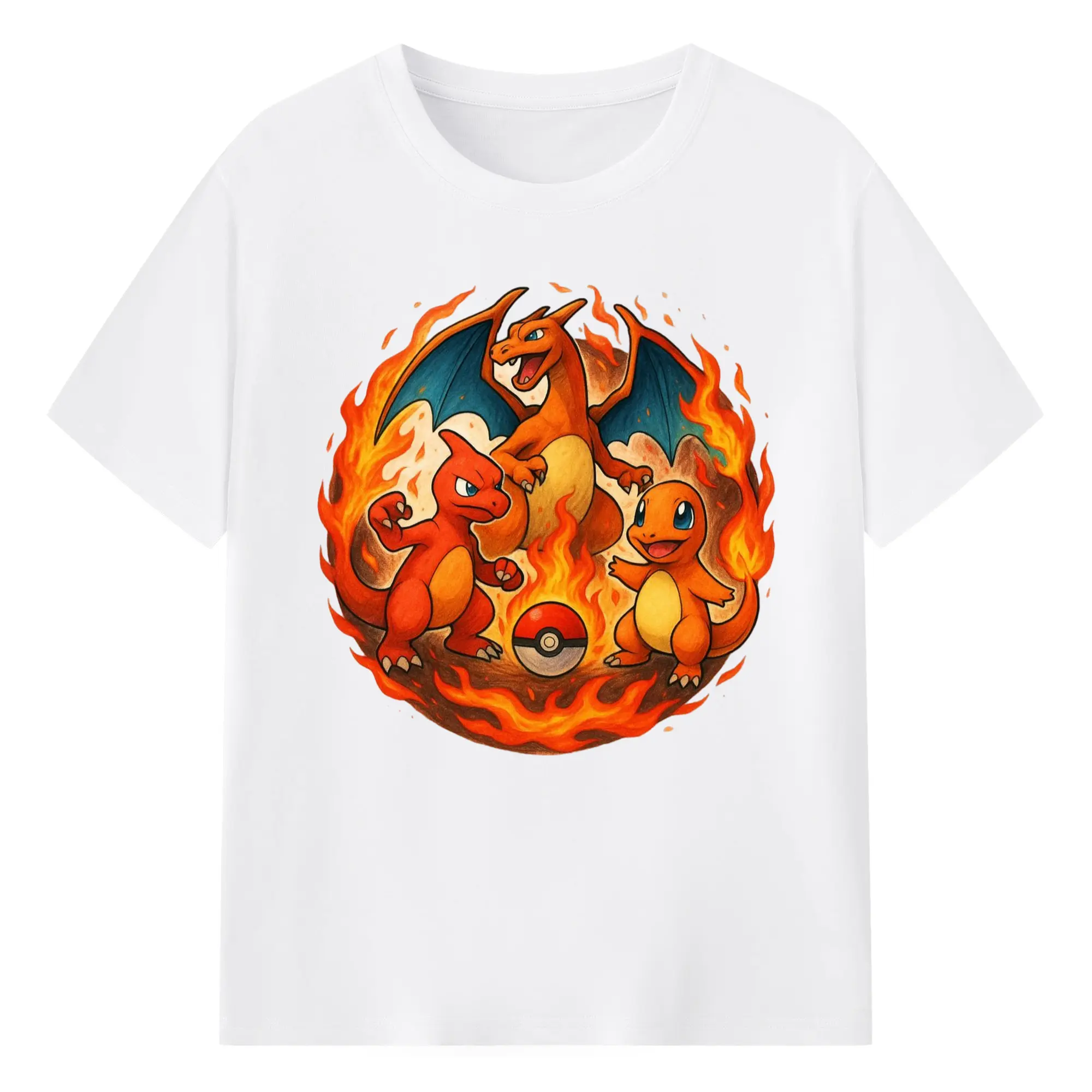 Pokemon charizard tee - 180g Cotton T-Shirt With Front Heat Transfer Print – Soft, Lightweight, Fitted Design – Comfortable Casual Wear For Sports & Everyday Use