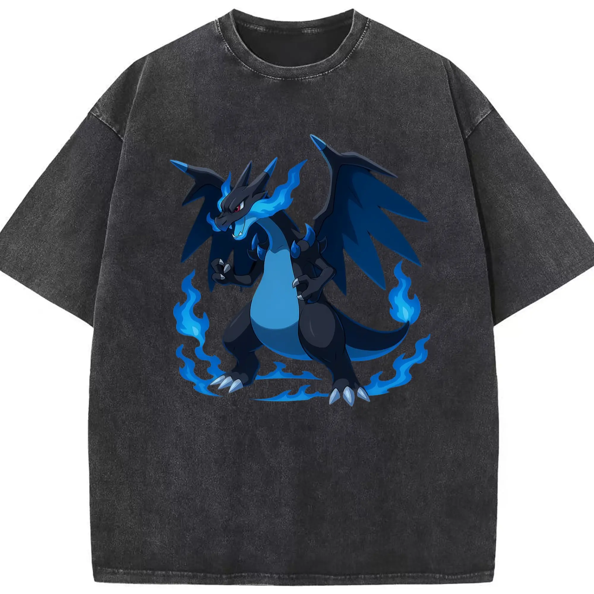 Mega charizard t shirt - Washed Vintage Look 230g Cotton Oversized T-Shirt With Front Heat Transfer Print – Soft, Lightweight, Stylish Fit – Comfortable Casual Wear For Sports & Everyday Use
