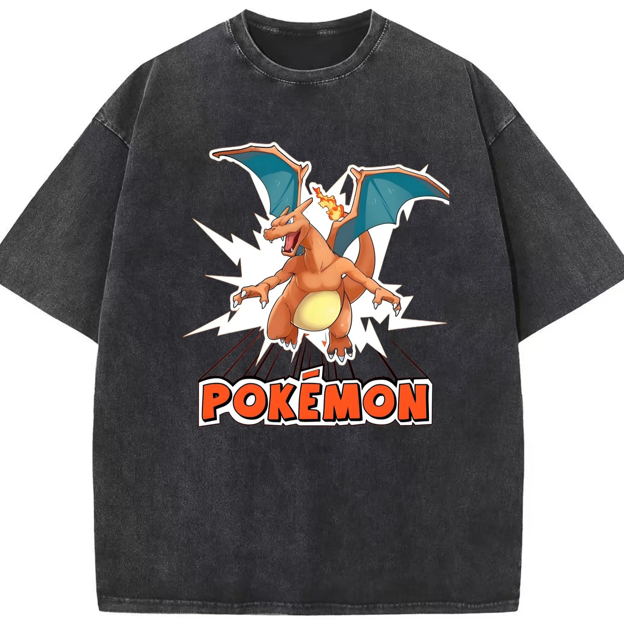 Vintage charizard shirt - Washed Vintage Look 230g Cotton Oversized T-Shirt With Front Heat Transfer Print – Soft, Lightweight, Stylish Fit – Comfortable Casual Wear For Sports & Everyday Use