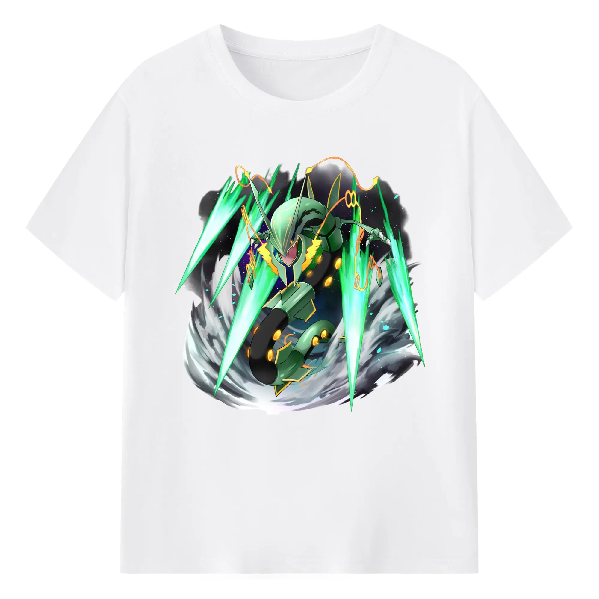 Mega rayquaza art graphic t shirt​ - 180g Cotton T-Shirt With Front Heat Transfer Print – Soft, Lightweight, Fitted Design – Comfortable Casual Wear For Sports & Everyday Use