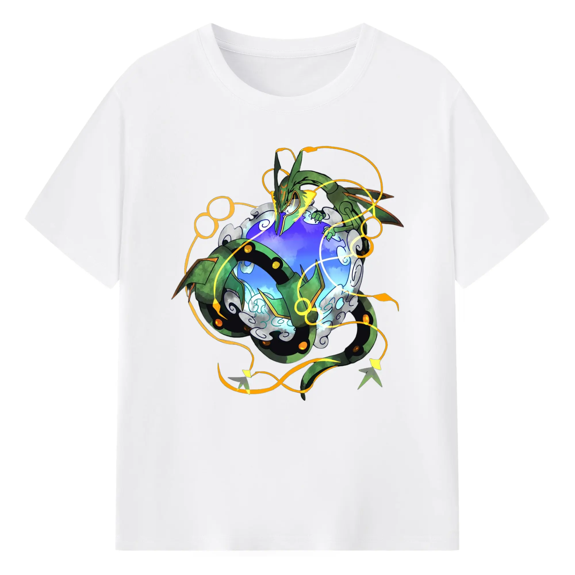 Mega rayquaza art t shirt​ - 180g Cotton T-Shirt With Front Heat Transfer Print – Soft, Lightweight, Fitted Design – Comfortable Casual Wear For Sports & Everyday Use