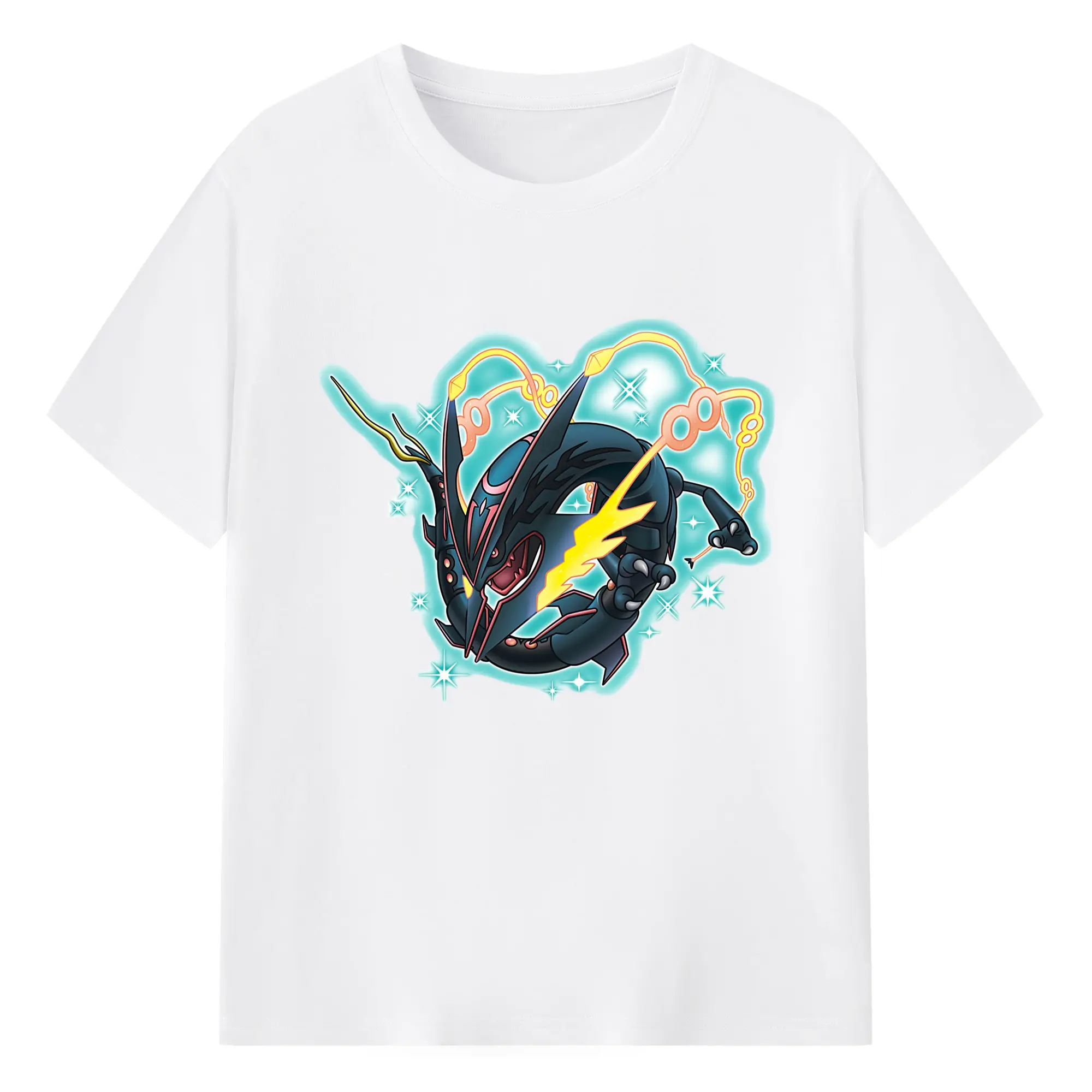 Mega rayquaza graphic t shirt​ - 180g Cotton T-Shirt With Front Heat Transfer Print – Soft, Lightweight, Fitted Design – Comfortable Casual Wear For Sports & Everyday Use