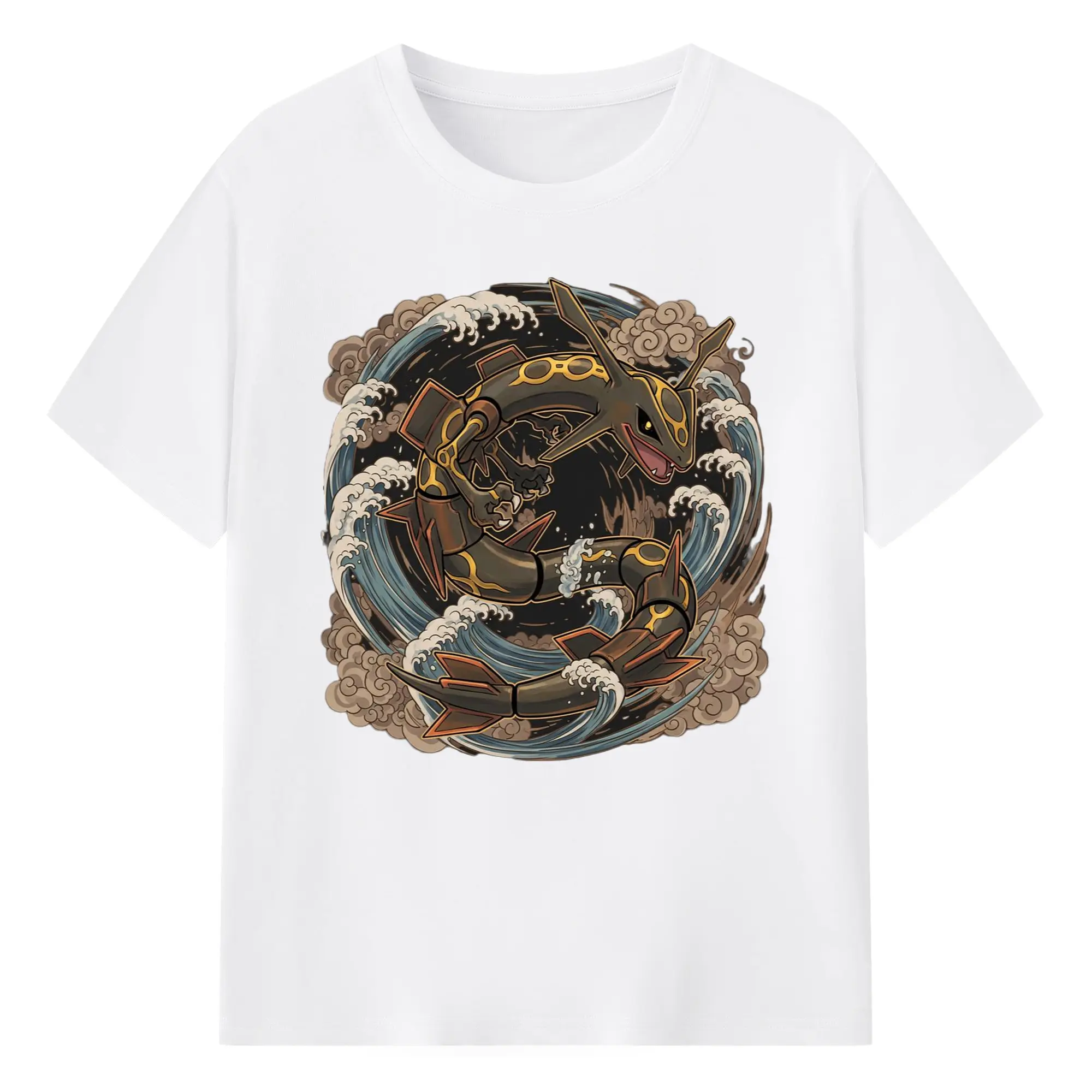 Retro rayquaza graphic tee - 180g Cotton T-Shirt With Front Heat Transfer Print – Soft, Lightweight, Fitted Design – Comfortable Casual Wear For Sports & Everyday Use