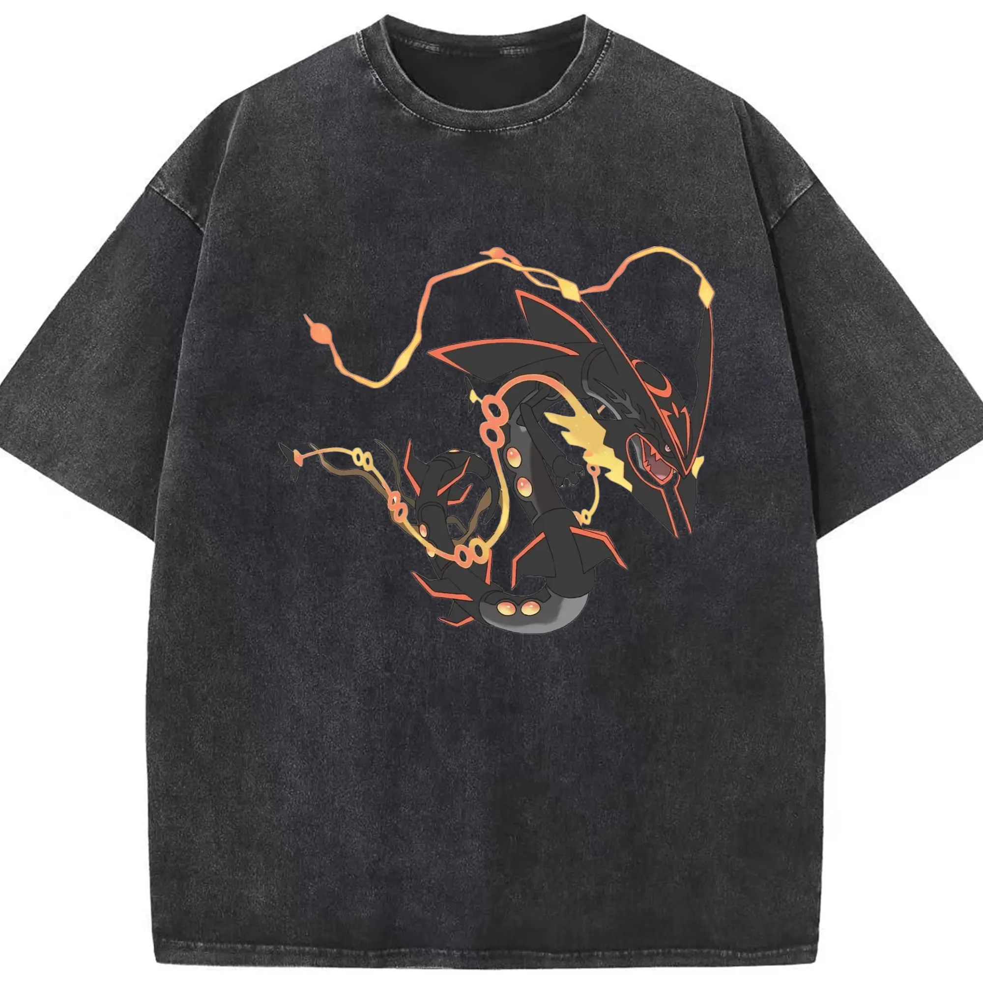 Mega rayquaza t shirt​ - Washed Vintage Look 230g Cotton Oversized T-Shirt With Front Heat Transfer Print – Soft, Lightweight, Stylish Fit – Comfortable Casual Wear For Sports & Everyday Use