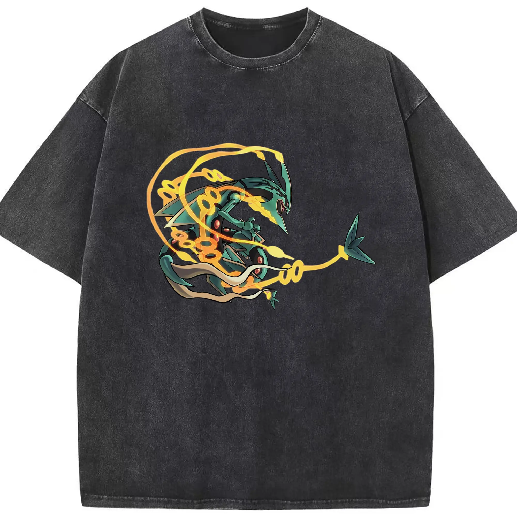 Mega rayquaza tee - Washed Vintage Look 230g Cotton Oversized T-Shirt With Front Heat Transfer Print – Soft, Lightweight, Stylish Fit – Comfortable Casual Wear For Sports & Everyday Use
