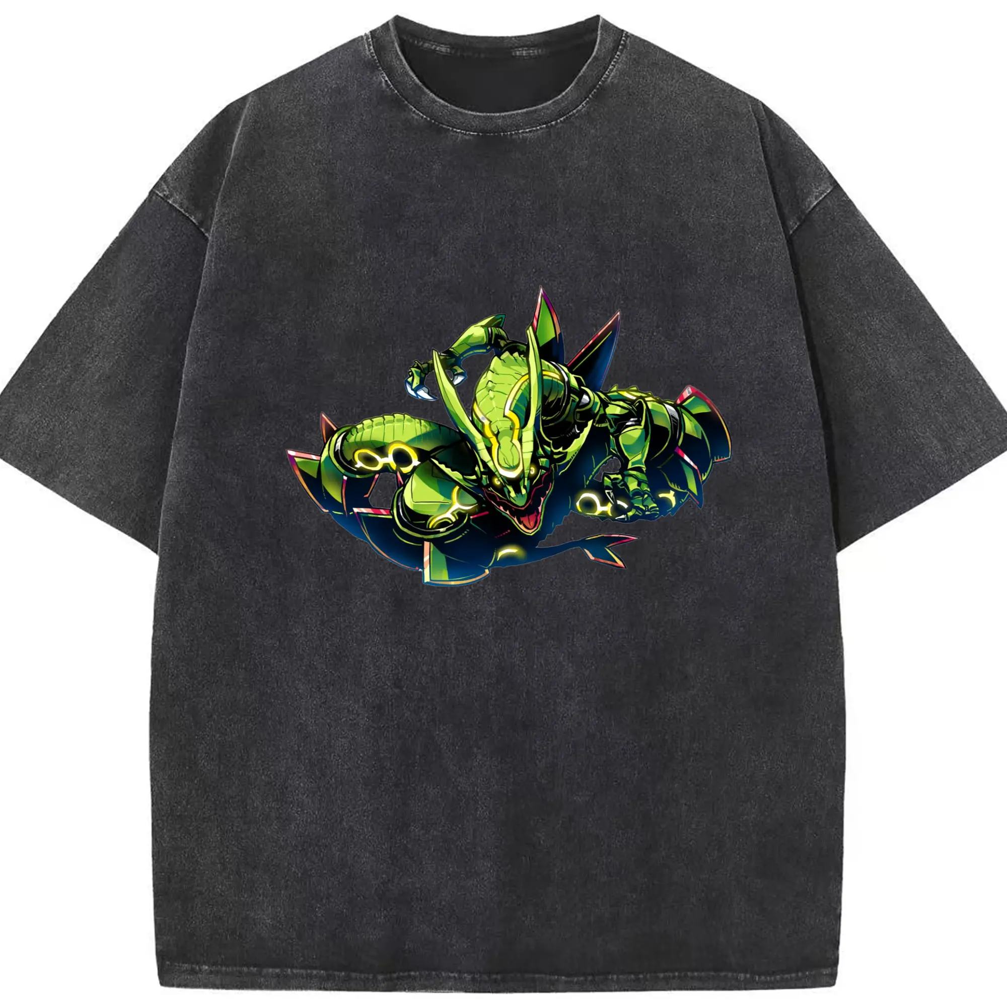 Pokemon cool rayquaza t-shirt - Washed Vintage Look 230g Cotton Oversized T-Shirt With Front Heat Transfer Print – Soft, Lightweight, Stylish Fit – Comfortable Casual Wear For Sports & Everyday Use