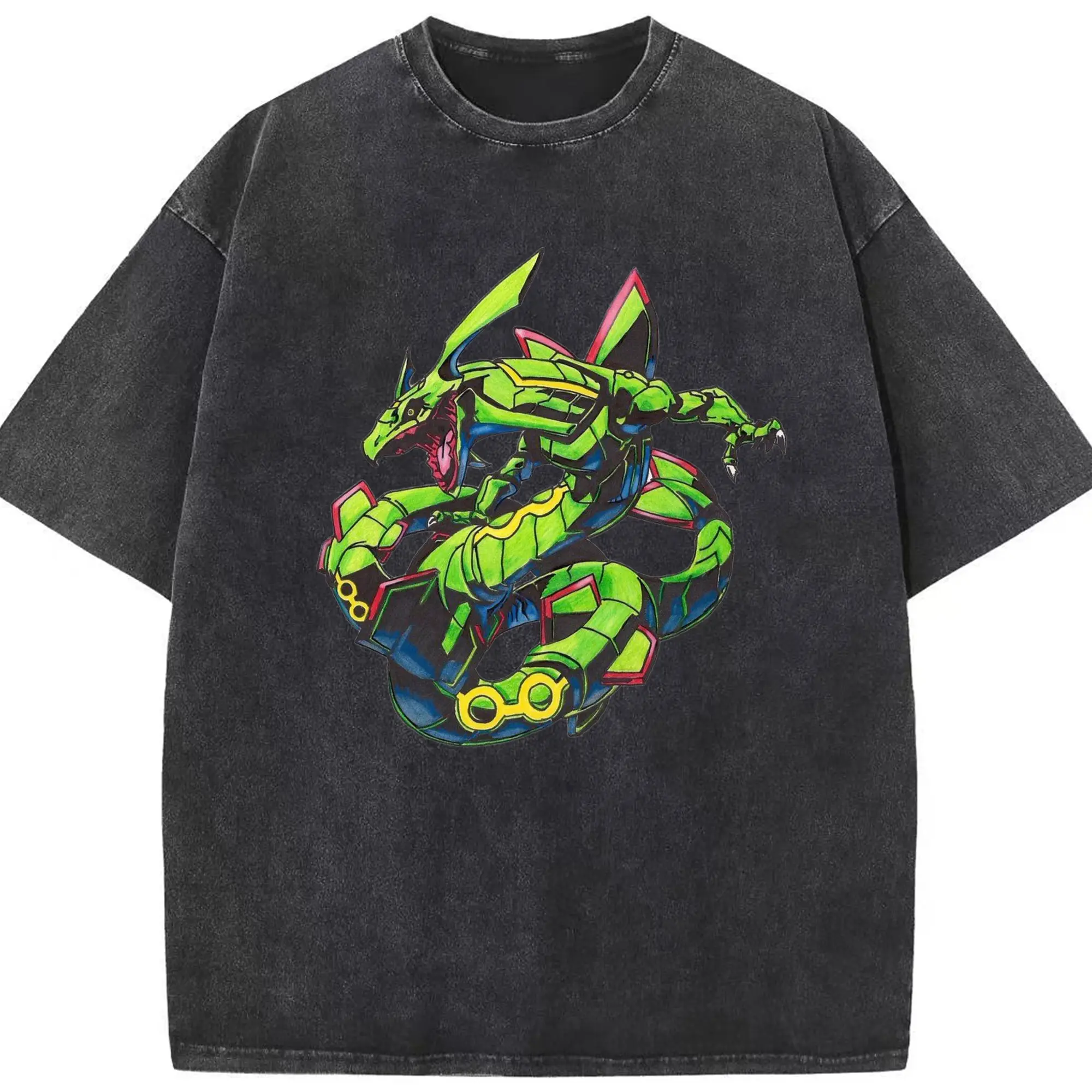 Pokemon rayquaza shirt - Washed Vintage Look 230g Cotton Oversized T-Shirt With Front Heat Transfer Print – Soft, Lightweight, Stylish Fit – Comfortable Casual Wear For Sports & Everyday Use