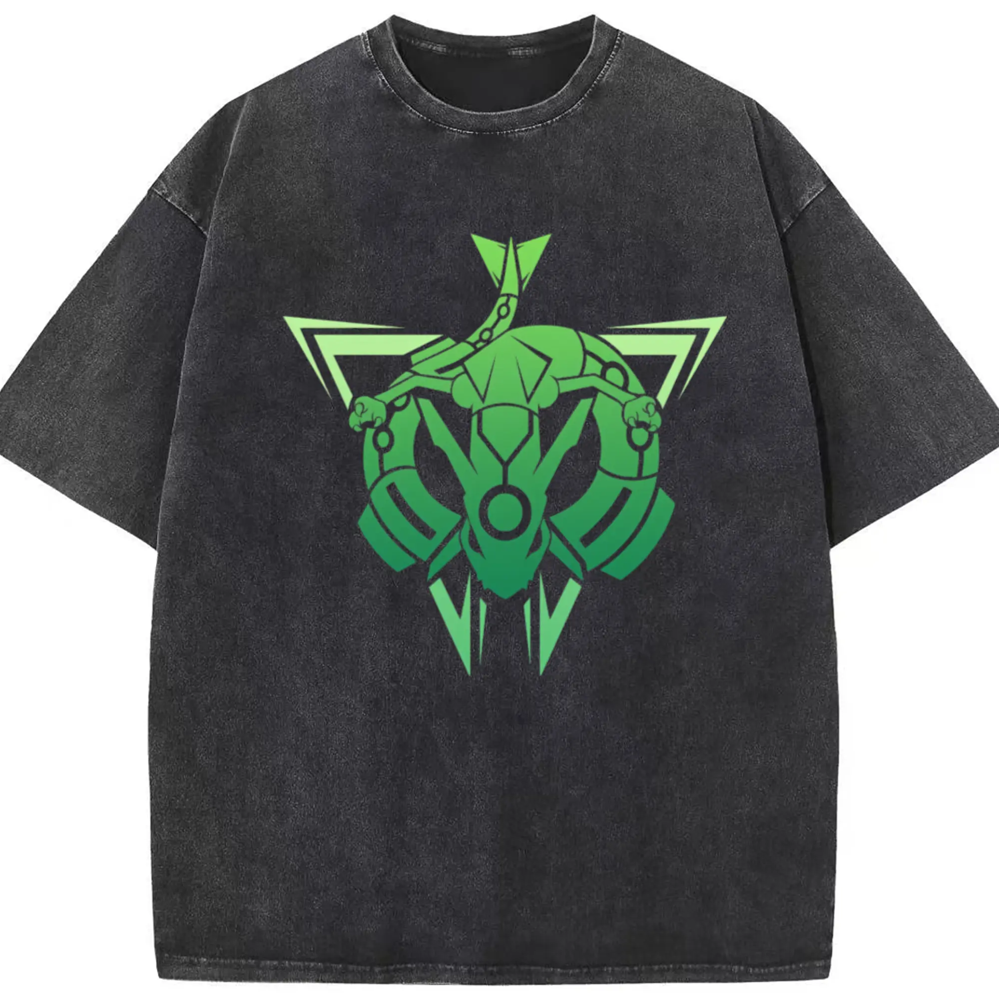 Retro rayquaza icon t shirt - Washed Vintage Look 230g Cotton Oversized T-Shirt With Front Heat Transfer Print – Soft, Lightweight, Stylish Fit – Comfortable Casual Wear For Sports & Everyday Use