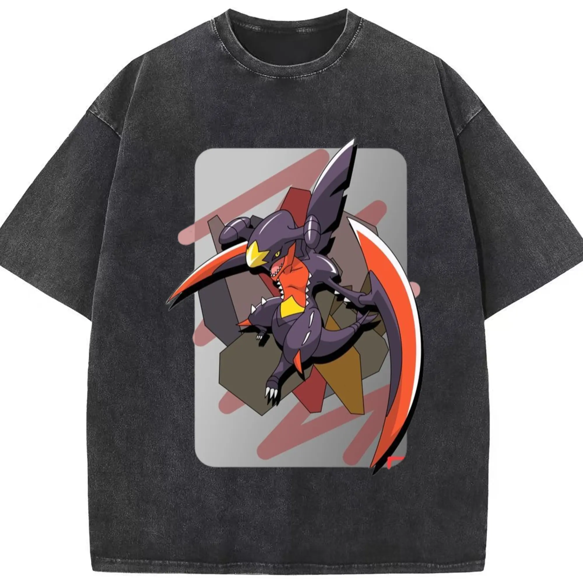 Garchomp graphic t shirt​ - Washed Vintage Look 230g Cotton Oversized T-Shirt With Front Heat Transfer Print – Soft, Lightweight, Stylish Fit – Comfortable Casual Wear For Sports & Everyday Use
